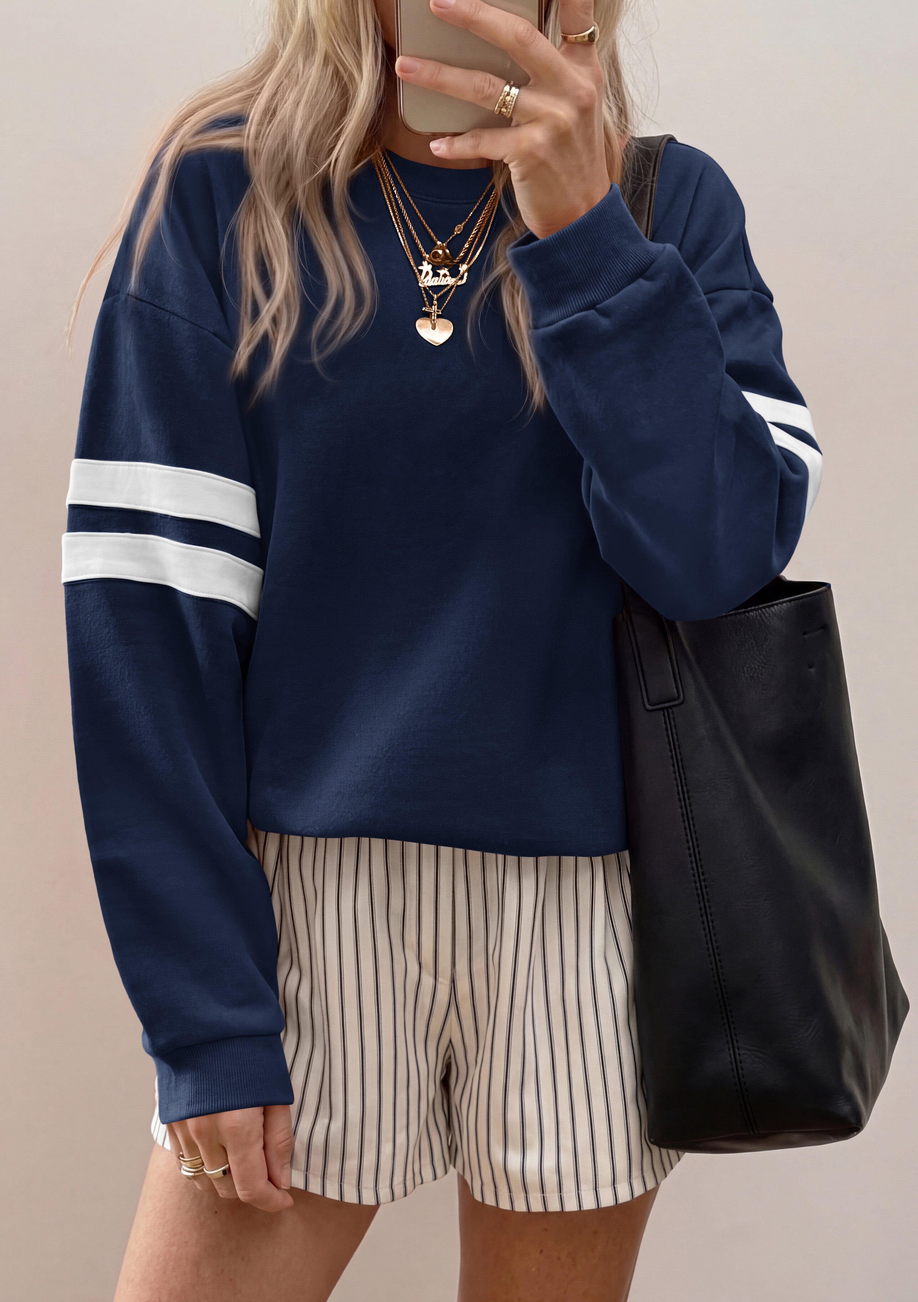 BTFBM Womens Oversized Sweatshirt Varsity Striped Tops Casual Long Sleeve Crewneck Drop Shoulder Knit Pullover Sweatshirts,Retro Sporty,Work,School,Holiday,Fall Winter