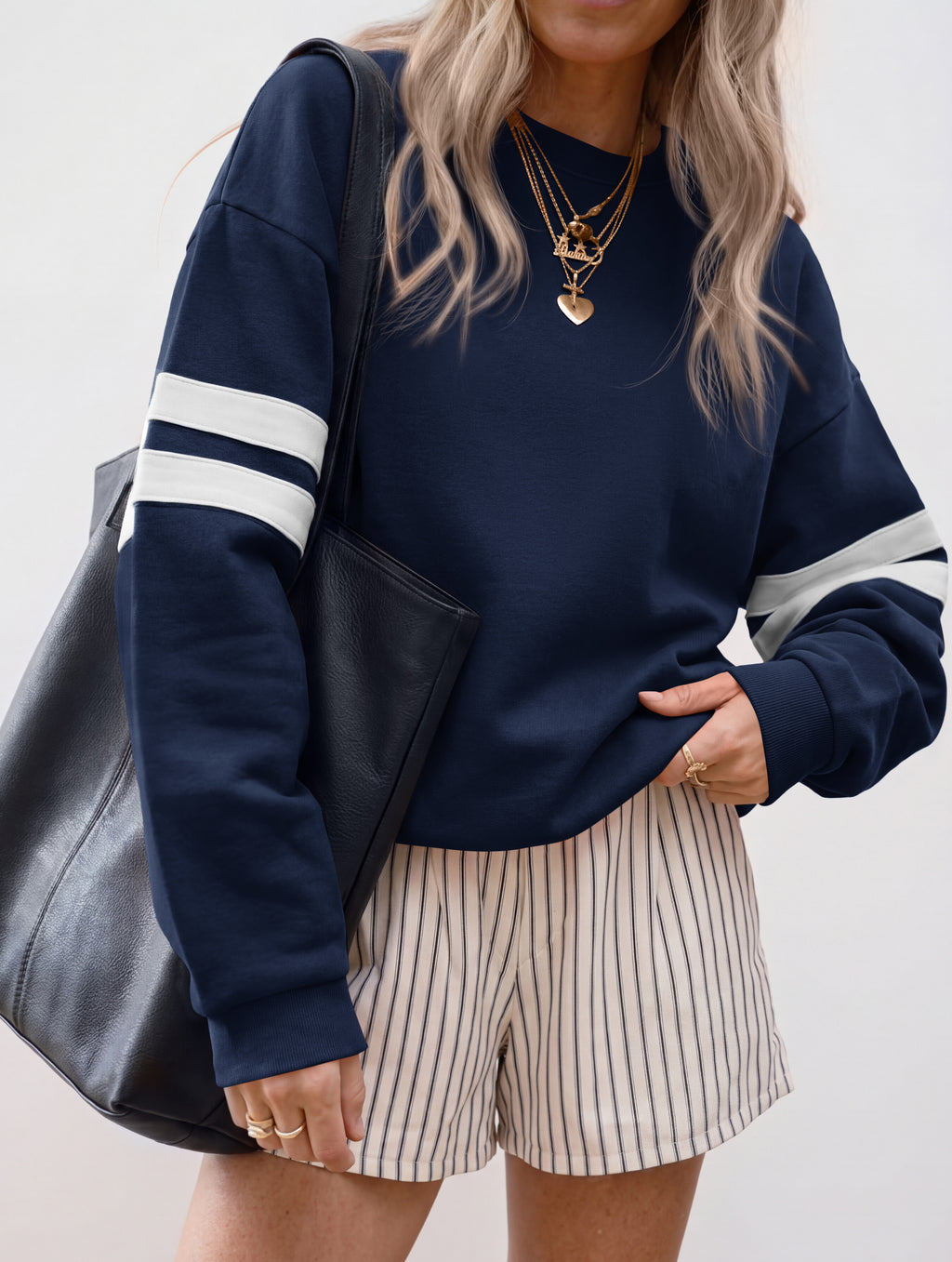 BTFBM Womens Oversized Sweatshirt Varsity Striped Tops Casual Long Sleeve Crewneck Drop Shoulder Knit Pullover Sweatshirts,Retro Sporty,Work,School,Holiday,Fall Winter