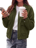 FreshPretty Womens Faux Suede Jacket Zip Up Cropped Bomber Coats,Lapel Collar Short Fall Jackets,Long Sleeve Casual Pilot Coat,Elastic Hem, Patch Pockets,Motorcycle Streetwear Outerwear