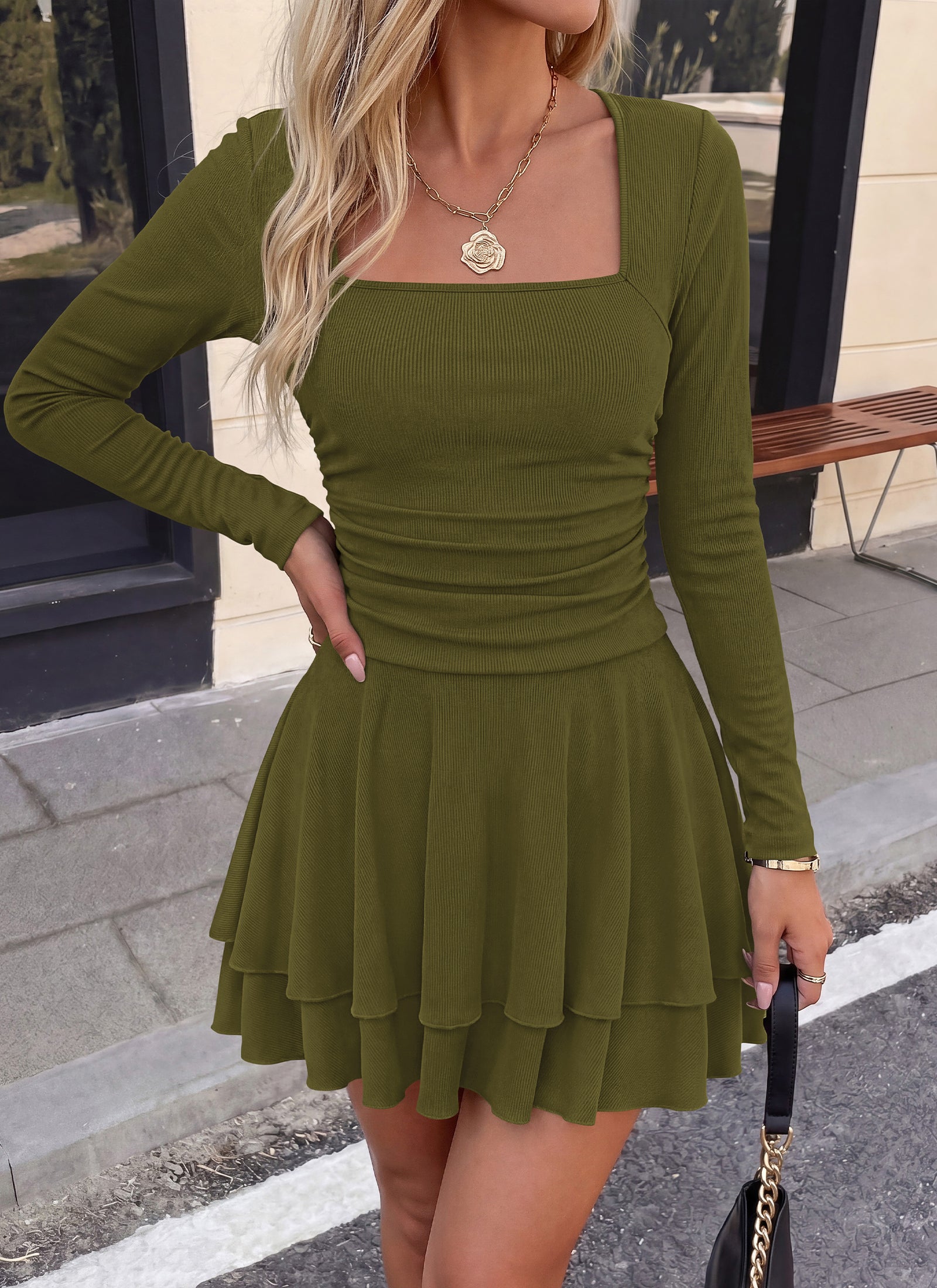 PRETTYGARDEN Women Fall Long Sleeve Ruffle Mini Dress 2026