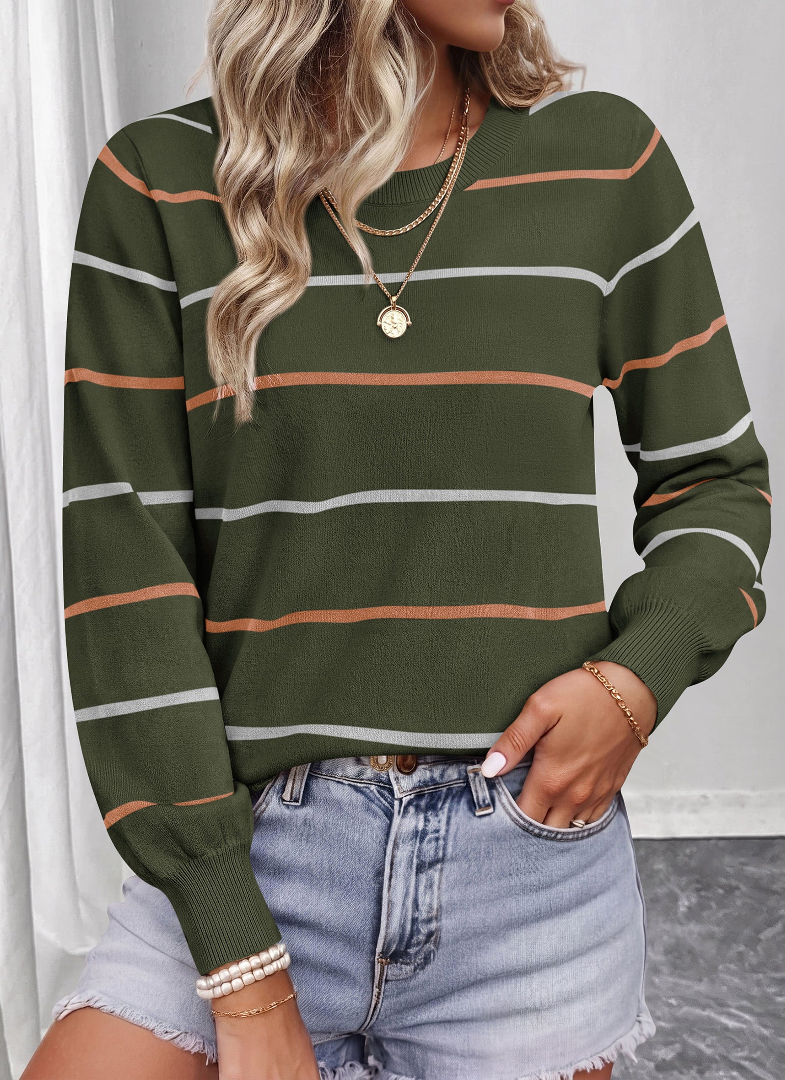 PRETTYGARDEN Womens Sweaters 2026 Cute Striped Pullover Tops