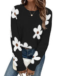 FreshPretty Womens Fall Cute Floral Chunky Knit Sweaters,Winter Long Sleeve Ribbed Crewneck Pullover Tops,Casual Loose Fit Stretchy Graphic Sweater,Spring Travel Holiday Clothes