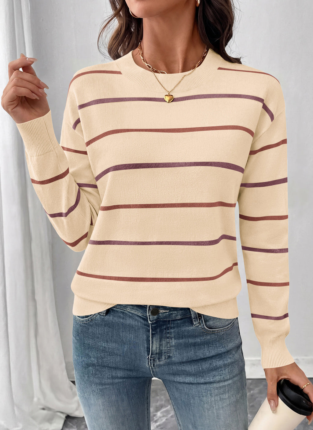 PRETTYGARDEN Womens Sweaters 2026 Cute Striped Pullover Tops