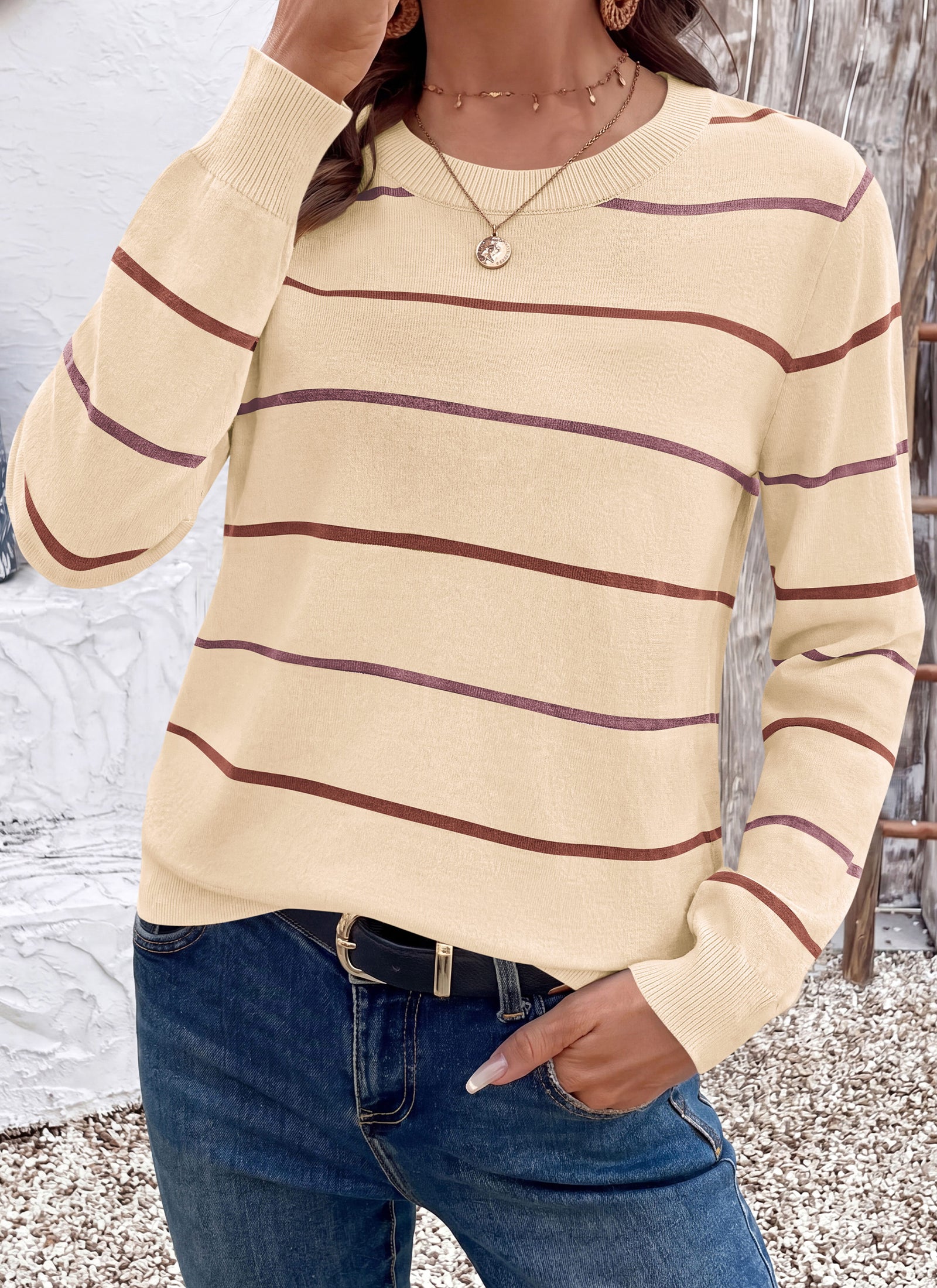 PRETTYGARDEN Womens Sweaters 2026 Cute Striped Pullover Tops