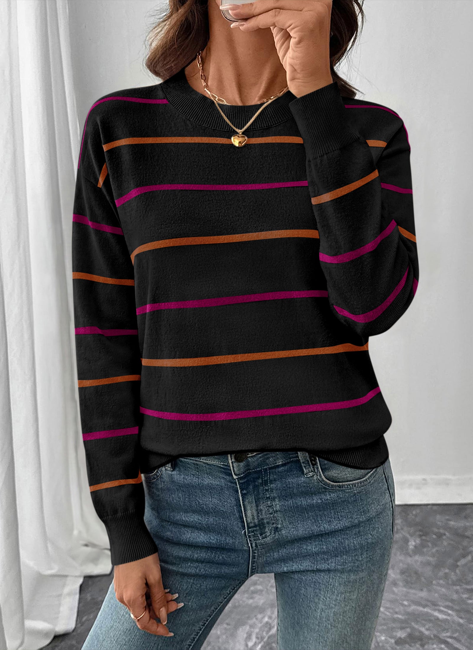 PRETTYGARDEN Womens Sweaters 2026 Cute Striped Pullover Tops