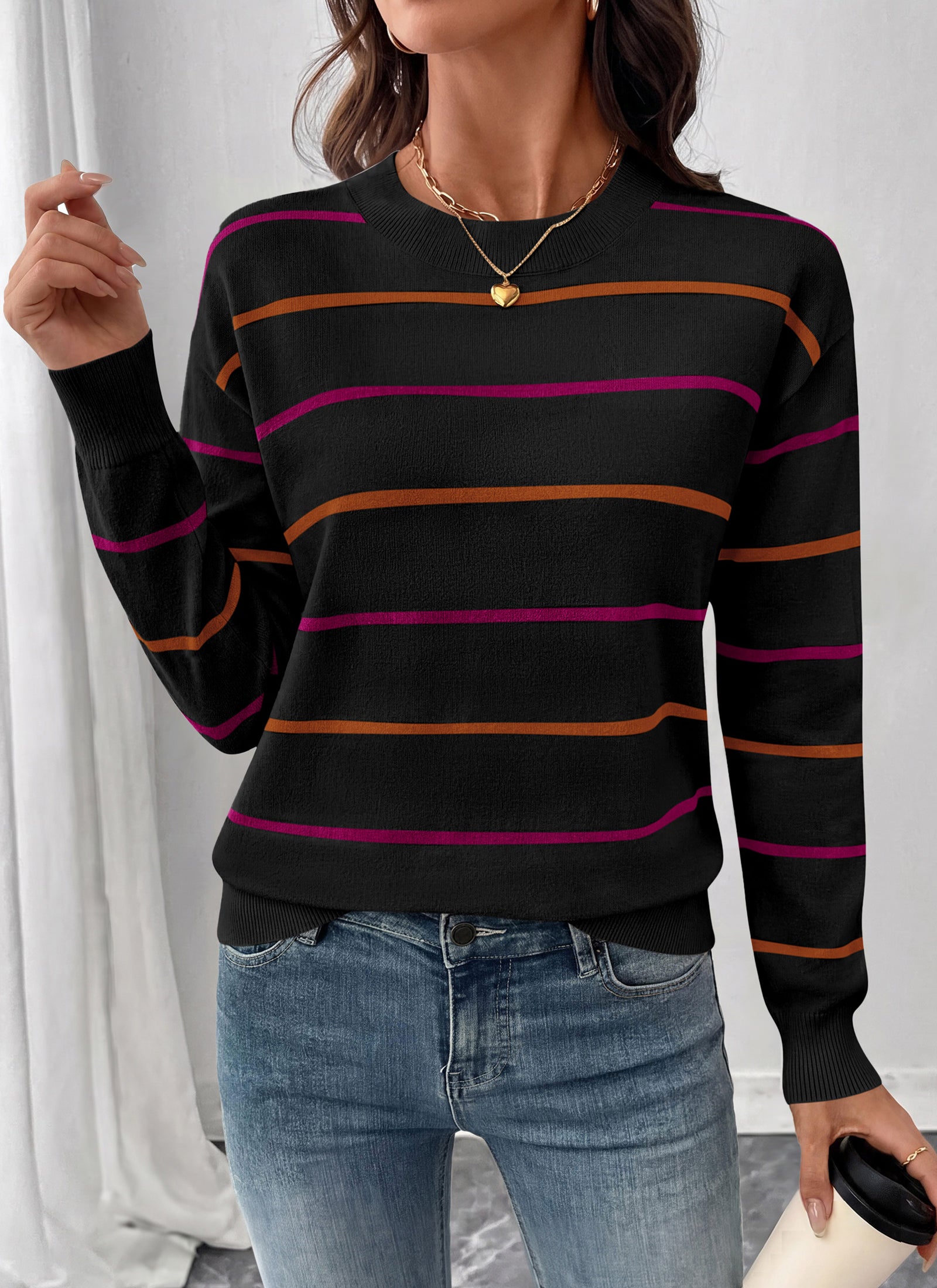 PRETTYGARDEN Womens Sweaters 2026 Cute Striped Pullover Tops