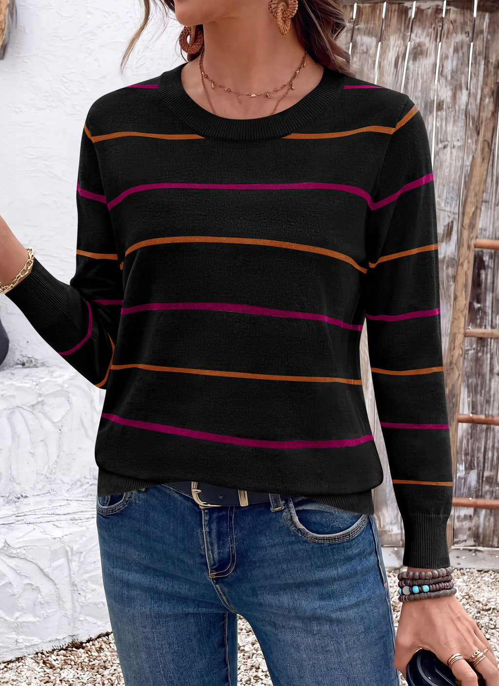 PRETTYGARDEN Womens Sweaters 2026 Cute Striped Pullover Tops