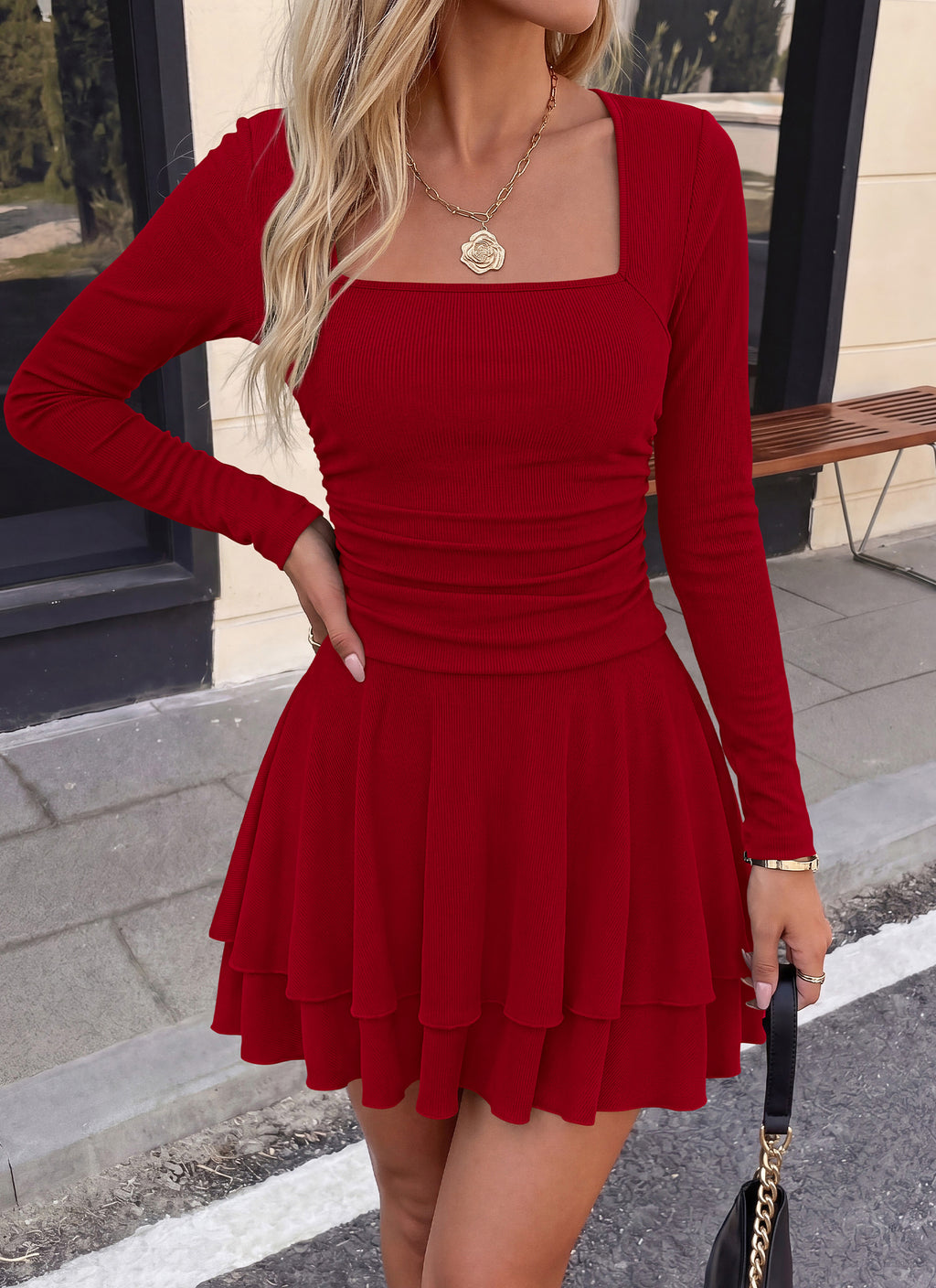 PRETTYGARDEN Women Fall Long Sleeve Ruffle Mini Dress 2026