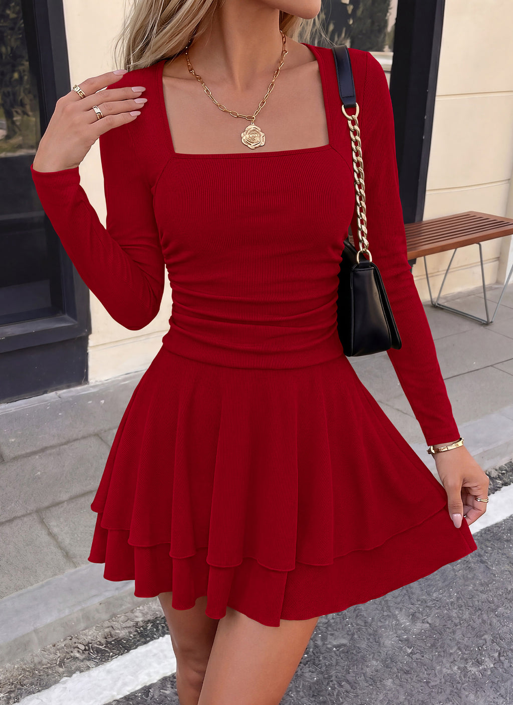 PRETTYGARDEN Women Fall Long Sleeve Ruffle Mini Dress 2026