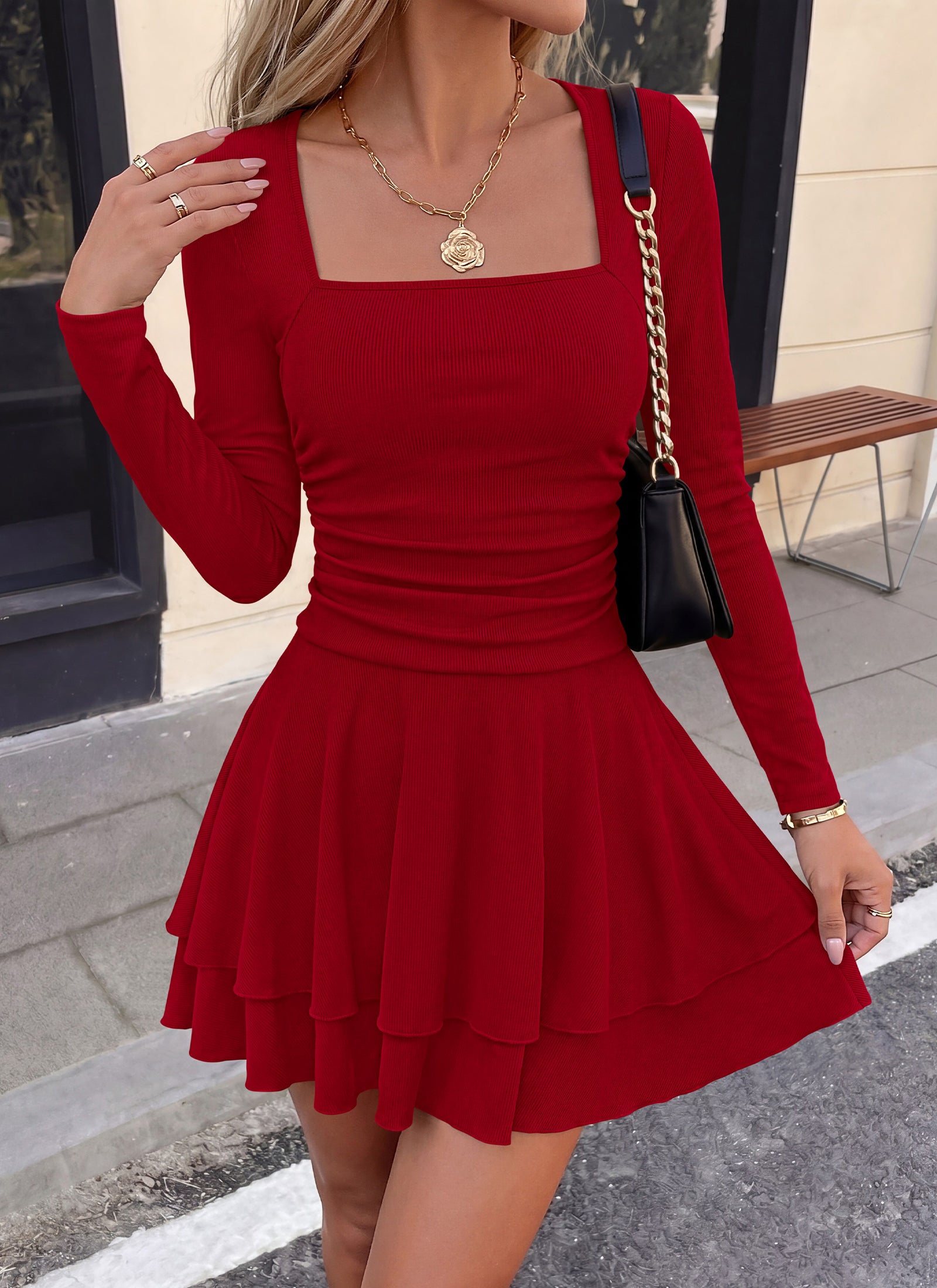PRETTYGARDEN Women Fall Long Sleeve Ruffle Mini Dress 2026