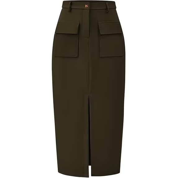 FreshPretty Skirts for Women Spring Summer High Waisted Cargo Trendy Pencil Slit Dressy Casual Business Work Long Skirt