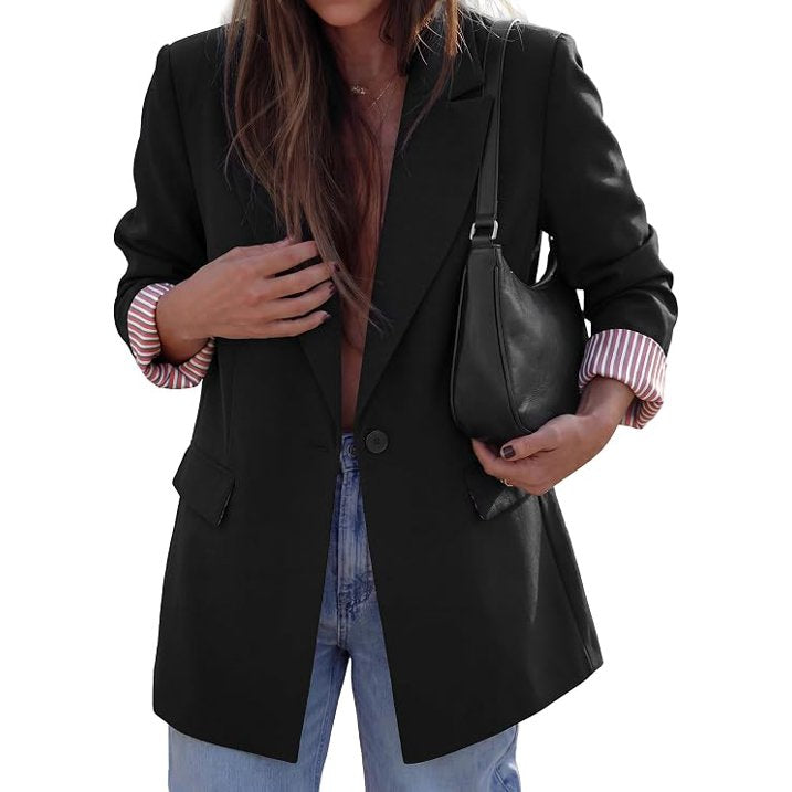 FreshPretty Blazers for Women Business Casual Fall Jackets,Lightweight Dressy Long Sleeve Suit Jacket,Loose Lapel Button Front,Striped Lined,Formal Professional Office Work Clothes