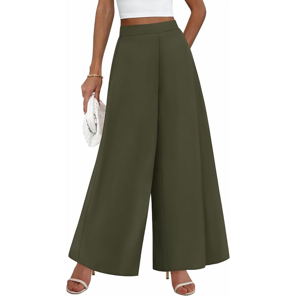 FreshPretty Palazzo Pants for Women Elastic High Waisted Wide Leg Trousers Business Casual Office Work,Lightweight Summer ，Fall Vacation Outfits