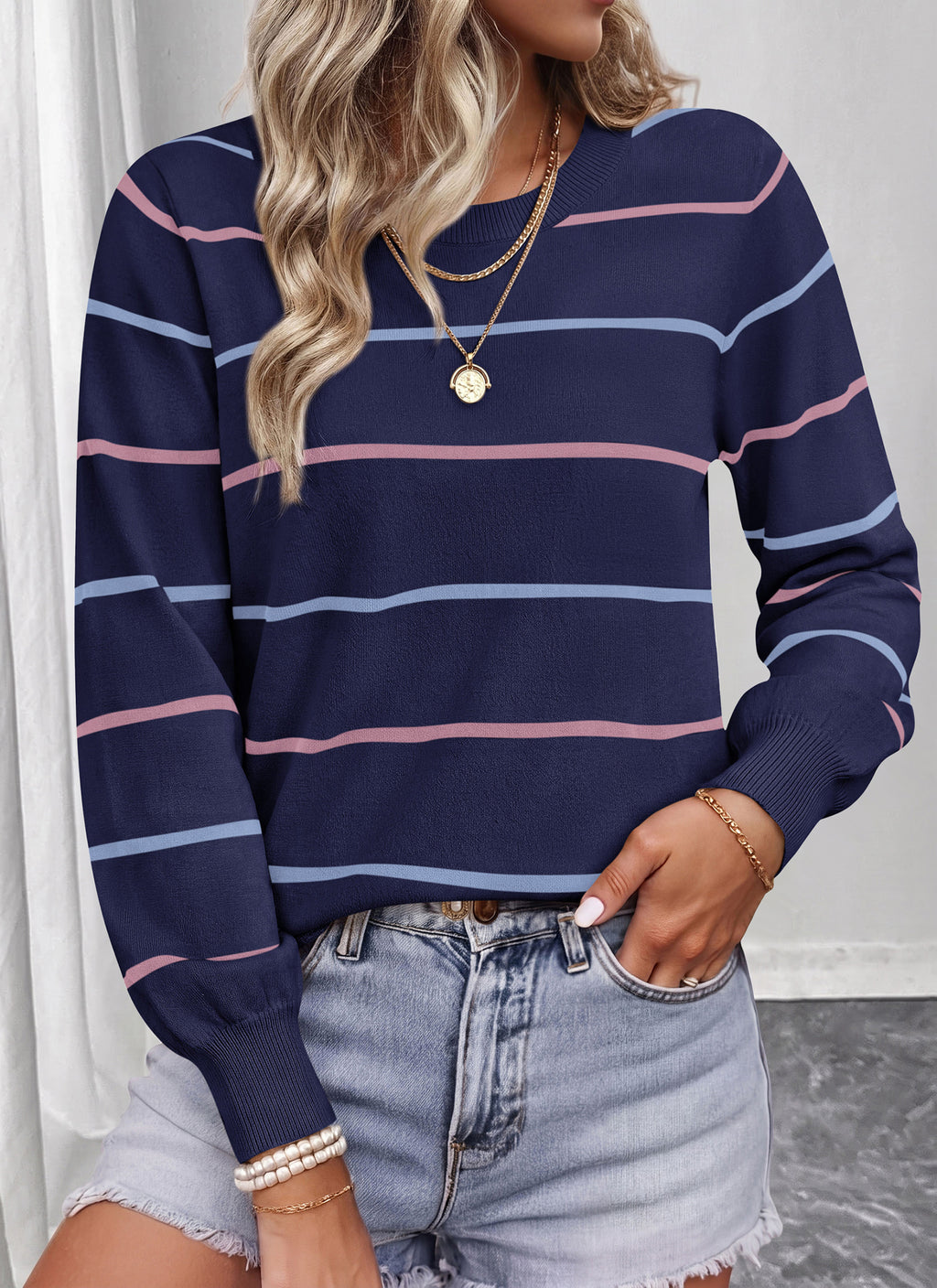 PRETTYGARDEN Womens Sweaters 2026 Cute Striped Pullover Tops