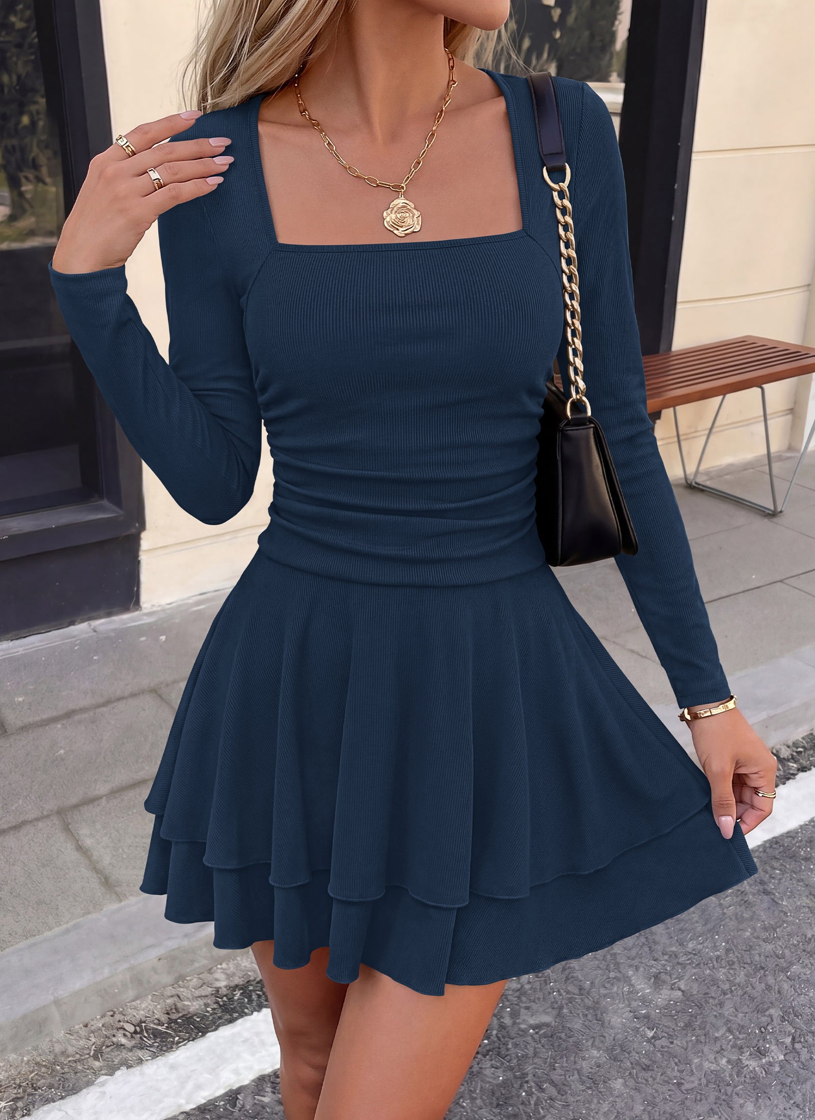 PRETTYGARDEN Women Fall Long Sleeve Ruffle Mini Dress 2026