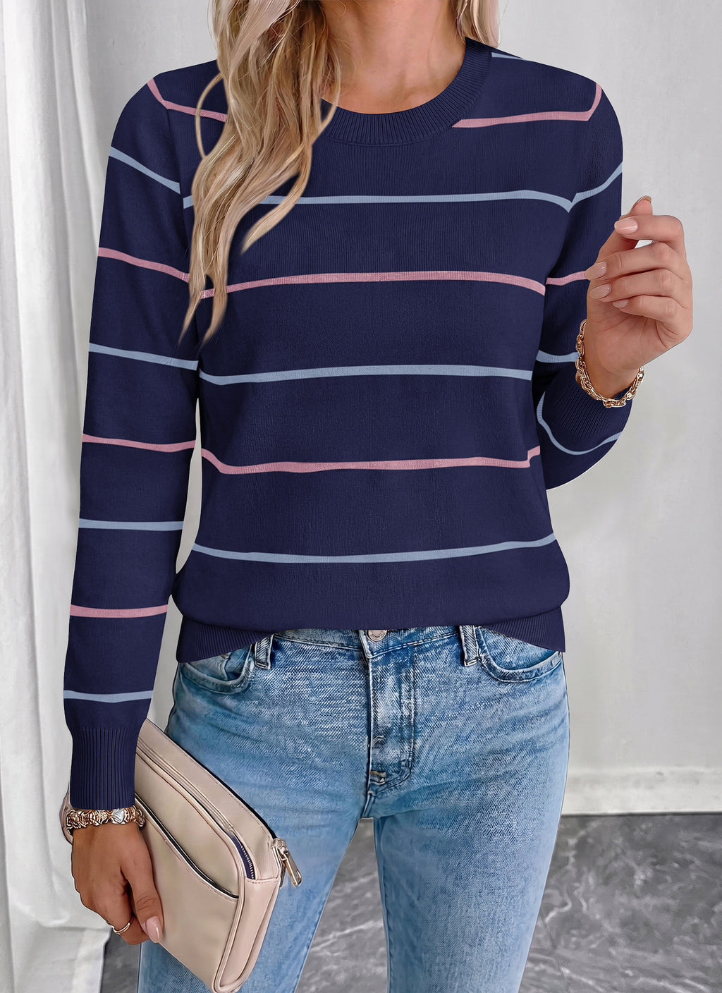 PRETTYGARDEN Womens Sweaters 2026 Cute Striped Pullover Tops