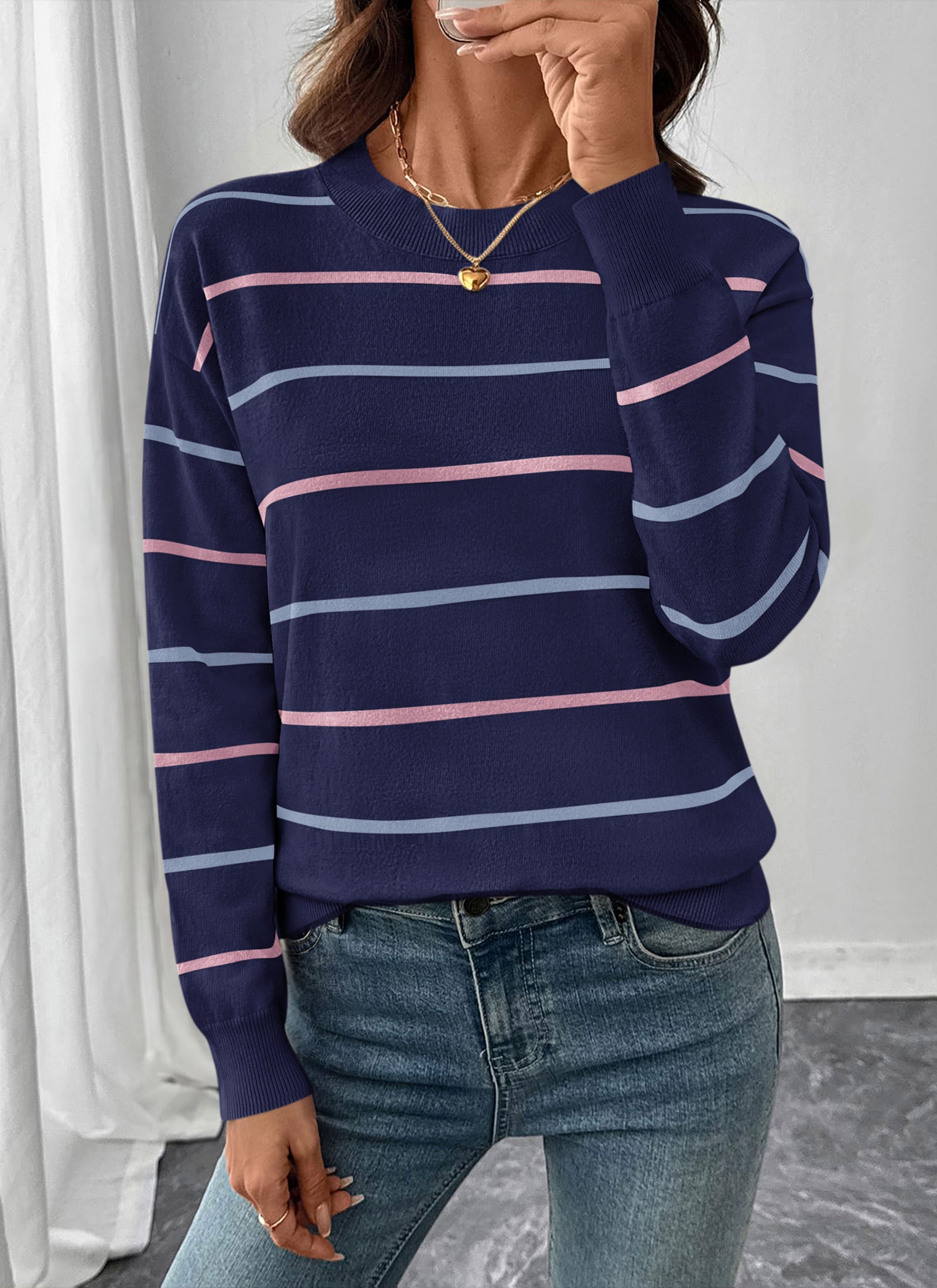 PRETTYGARDEN Womens Sweaters 2026 Cute Striped Pullover Tops