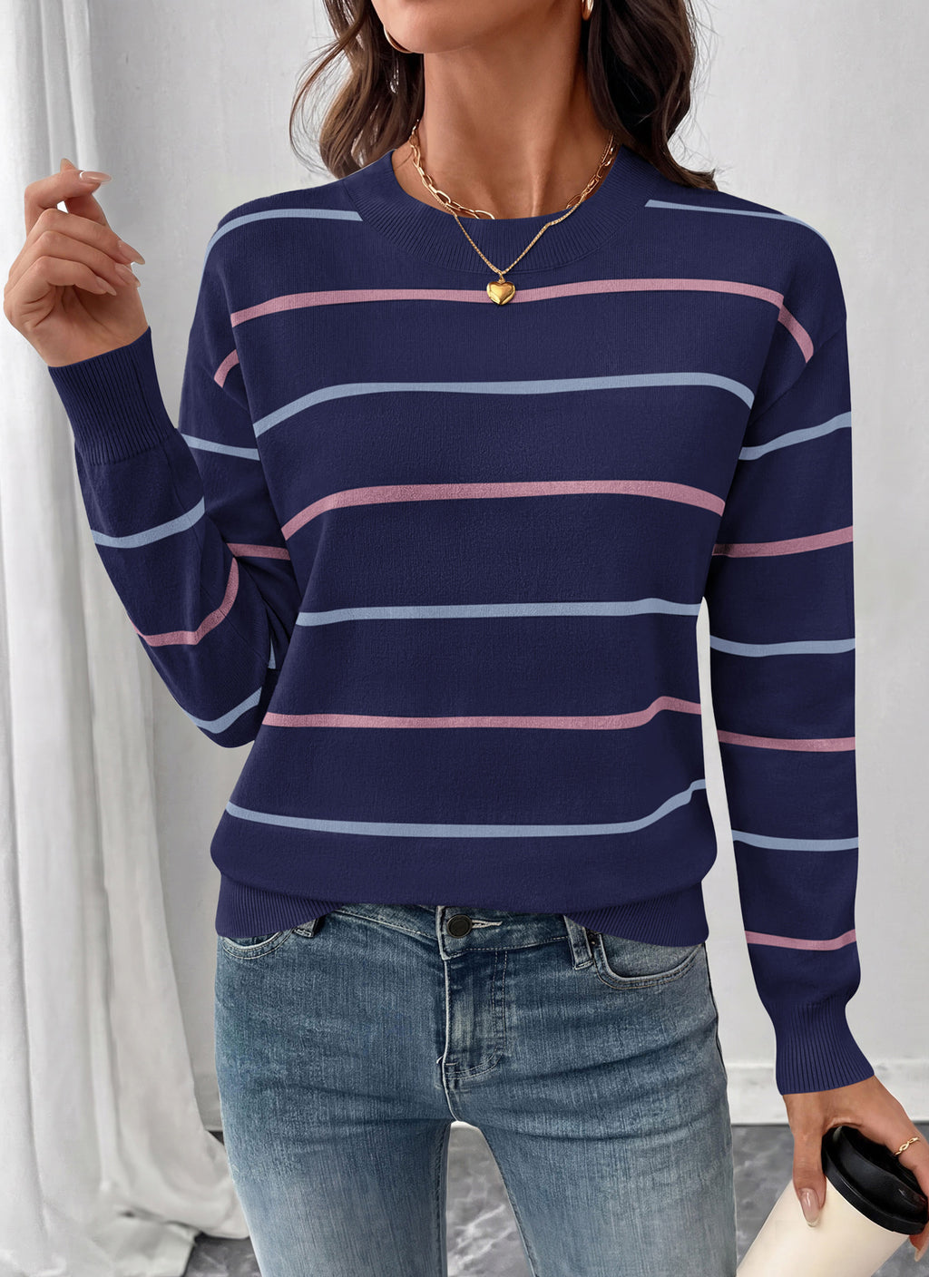 PRETTYGARDEN Womens Sweaters 2026 Cute Striped Pullover Tops