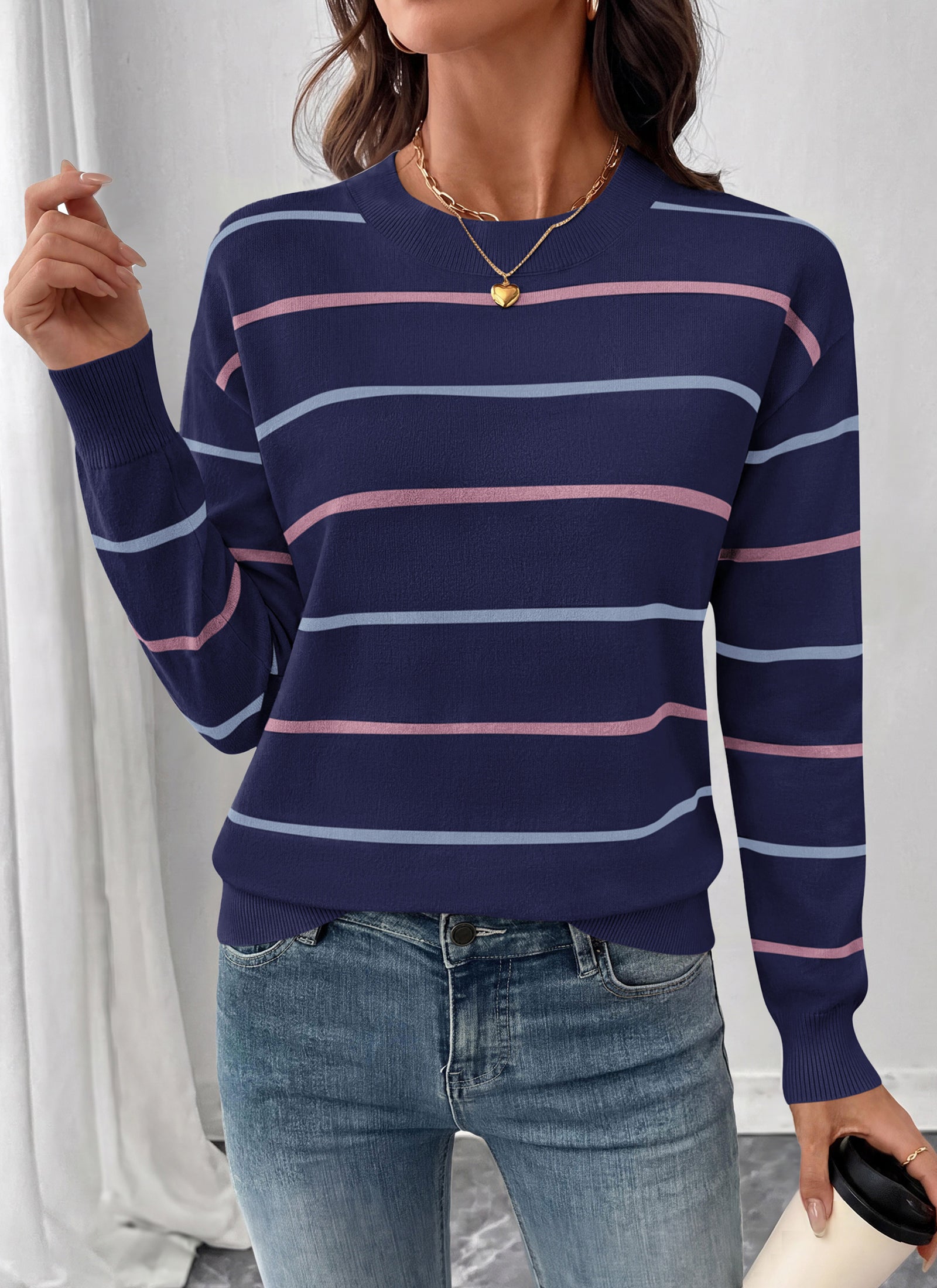PRETTYGARDEN Womens Sweaters 2026 Cute Striped Pullover Tops