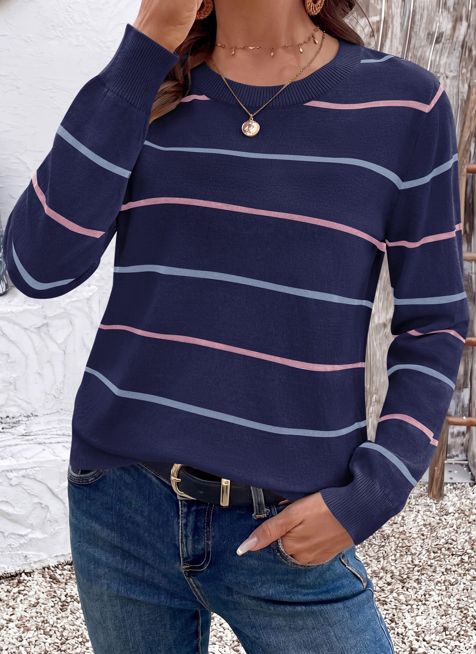 PRETTYGARDEN Womens Sweaters 2026 Cute Striped Pullover Tops