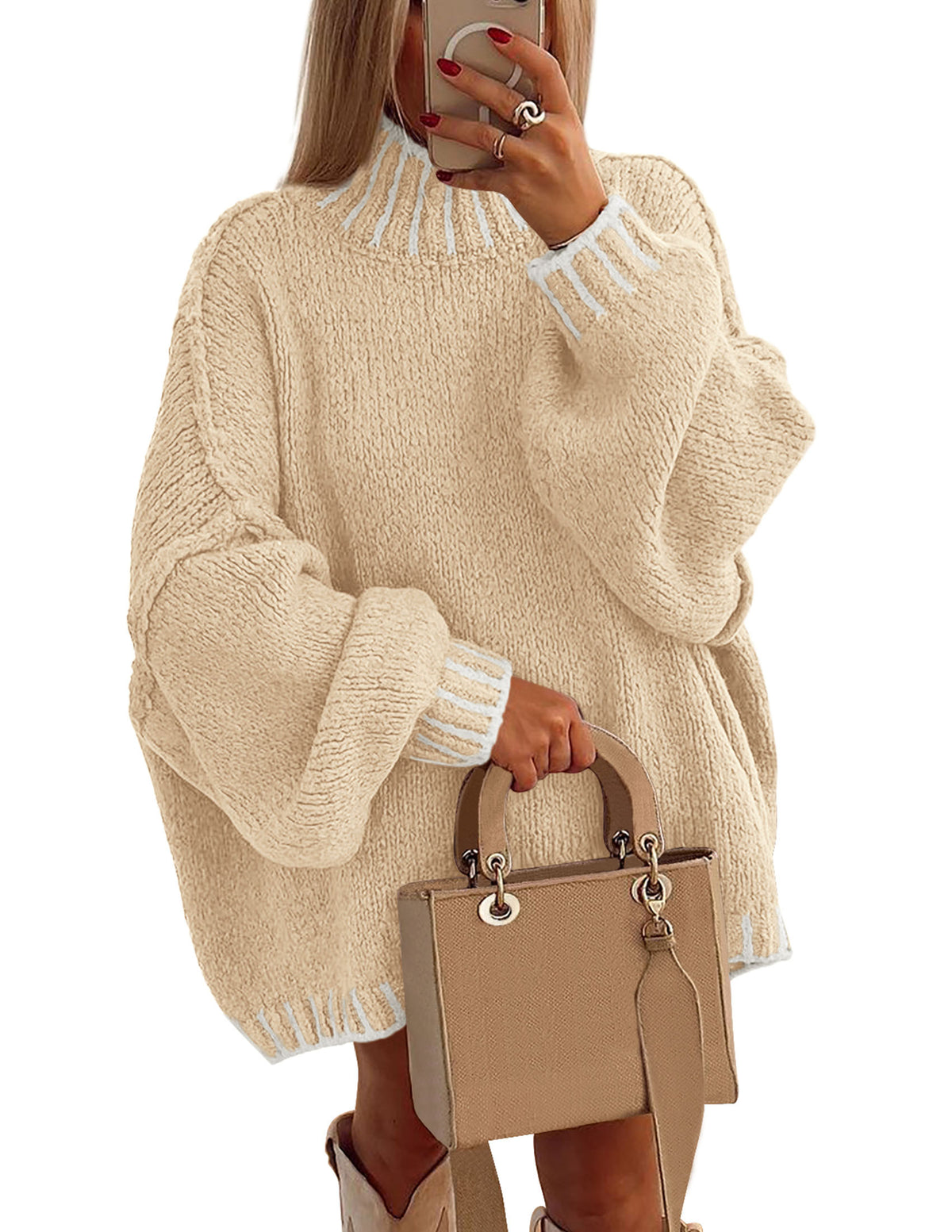 PRETTYGARDEN Women's Winter Oversized Pullover Sweaters Long Sleeve Mock Neck Chunky Knit Slouchy Jumper Tops