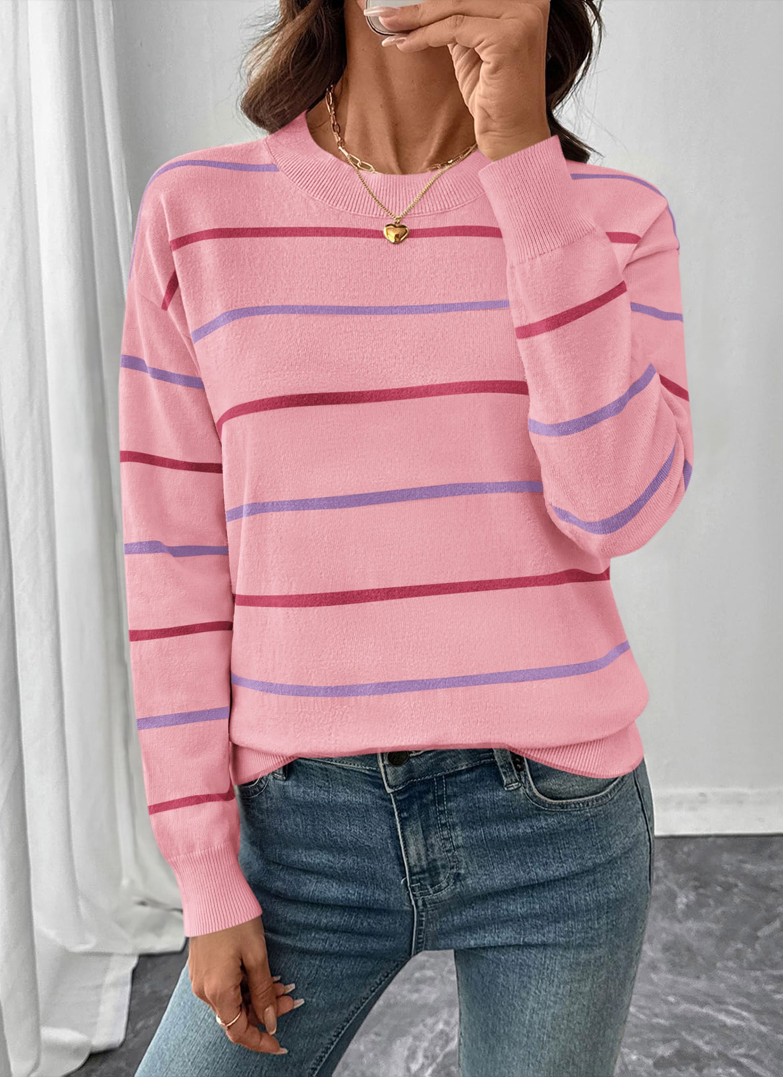 PRETTYGARDEN Womens Sweaters 2026 Cute Striped Pullover Tops