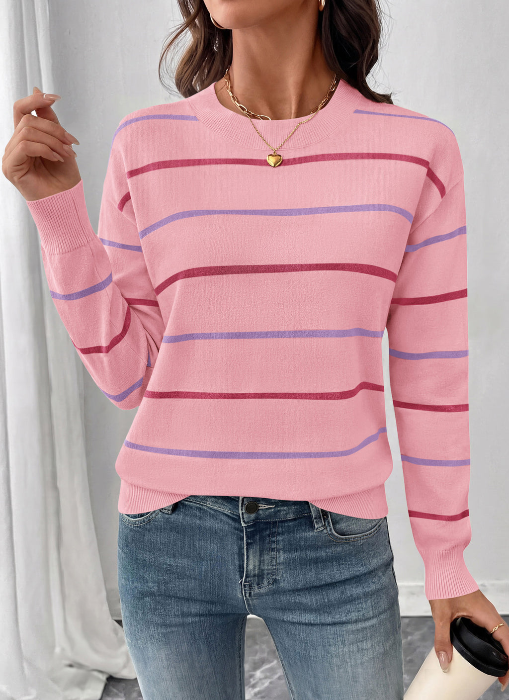 PRETTYGARDEN Womens Sweaters 2026 Cute Striped Pullover Tops