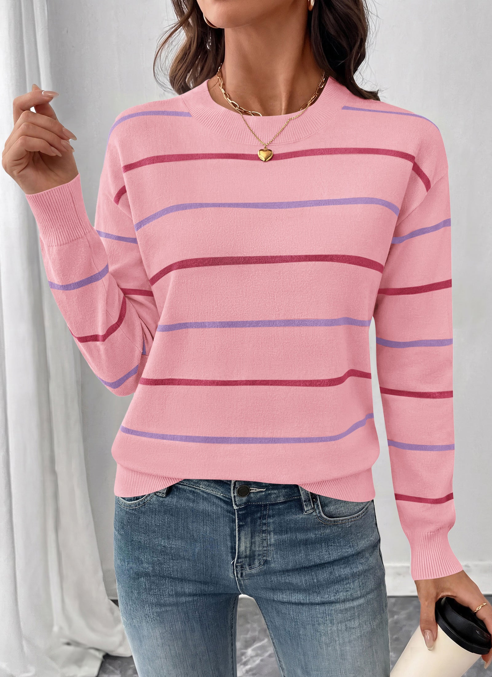 PRETTYGARDEN Womens Sweaters 2026 Cute Striped Pullover Tops