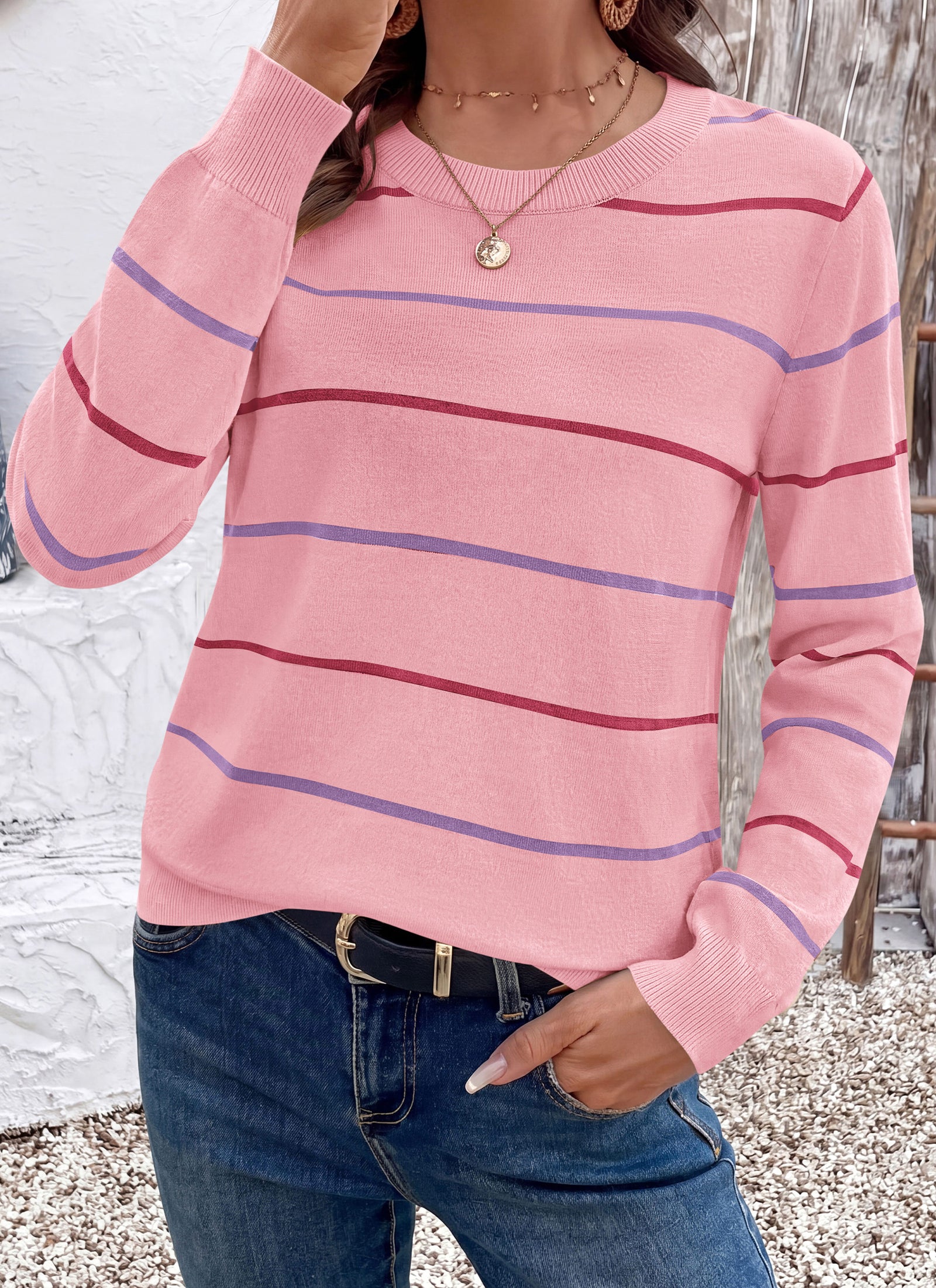 PRETTYGARDEN Womens Sweaters 2026 Cute Striped Pullover Tops