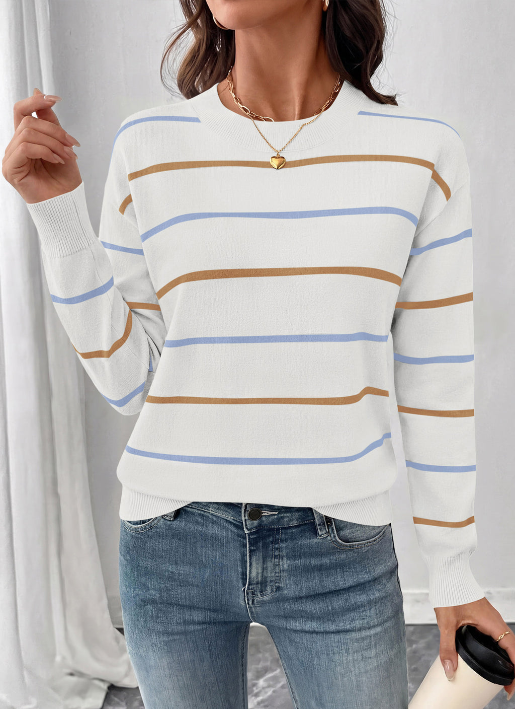 PRETTYGARDEN Womens Sweaters 2026 Cute Striped Pullover Tops