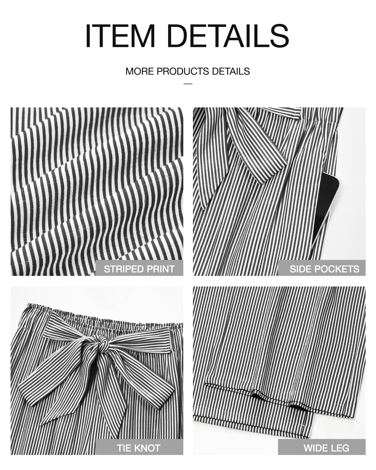 FreshPretty Palazzo Pants for Women  Fall Striped Flowy Tie Knot Wide Leg High Waist Dressy Casual Work Pants Trousers
