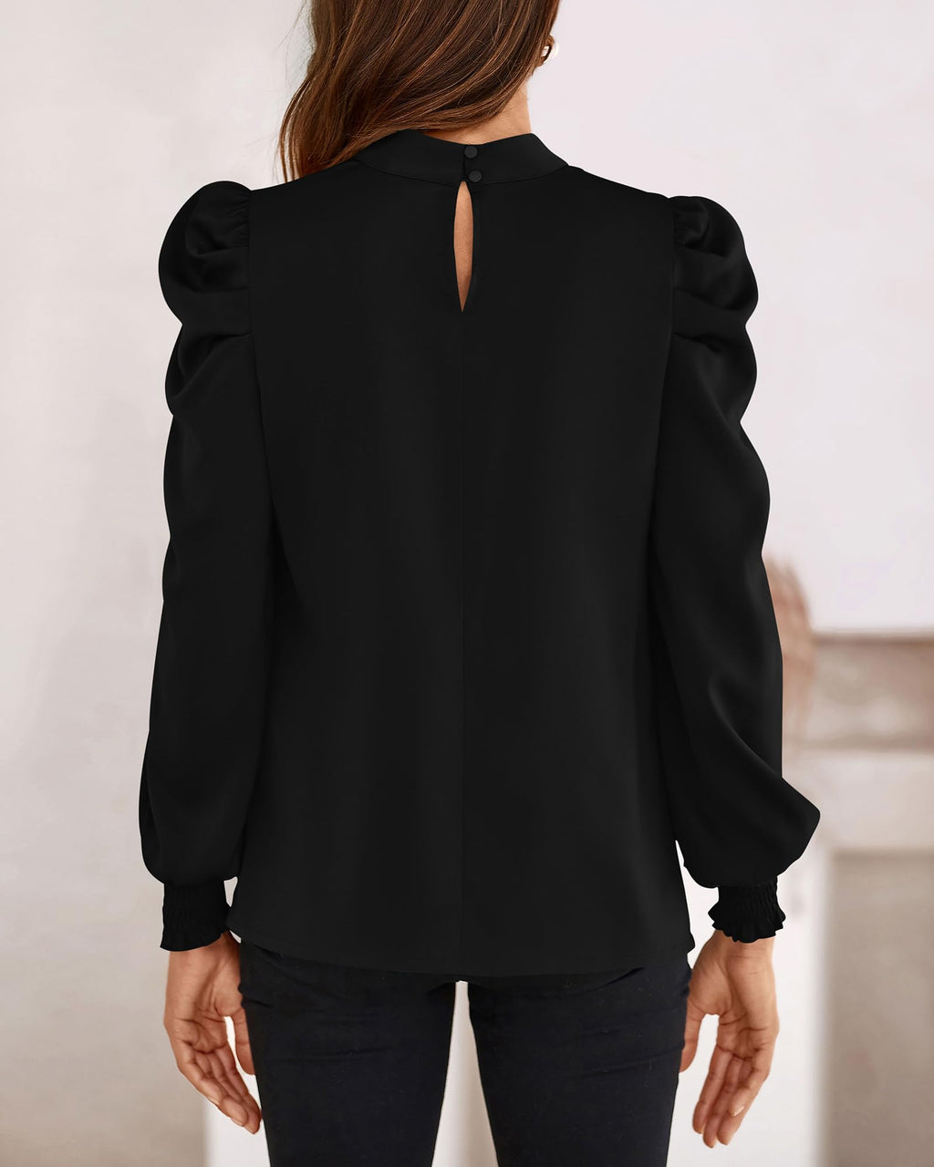 FreshPretty Mock Neck Long Sleeve Blouses for Women Dressy Casual Business Work Shirts Spring Fall Clothes Satin Tops