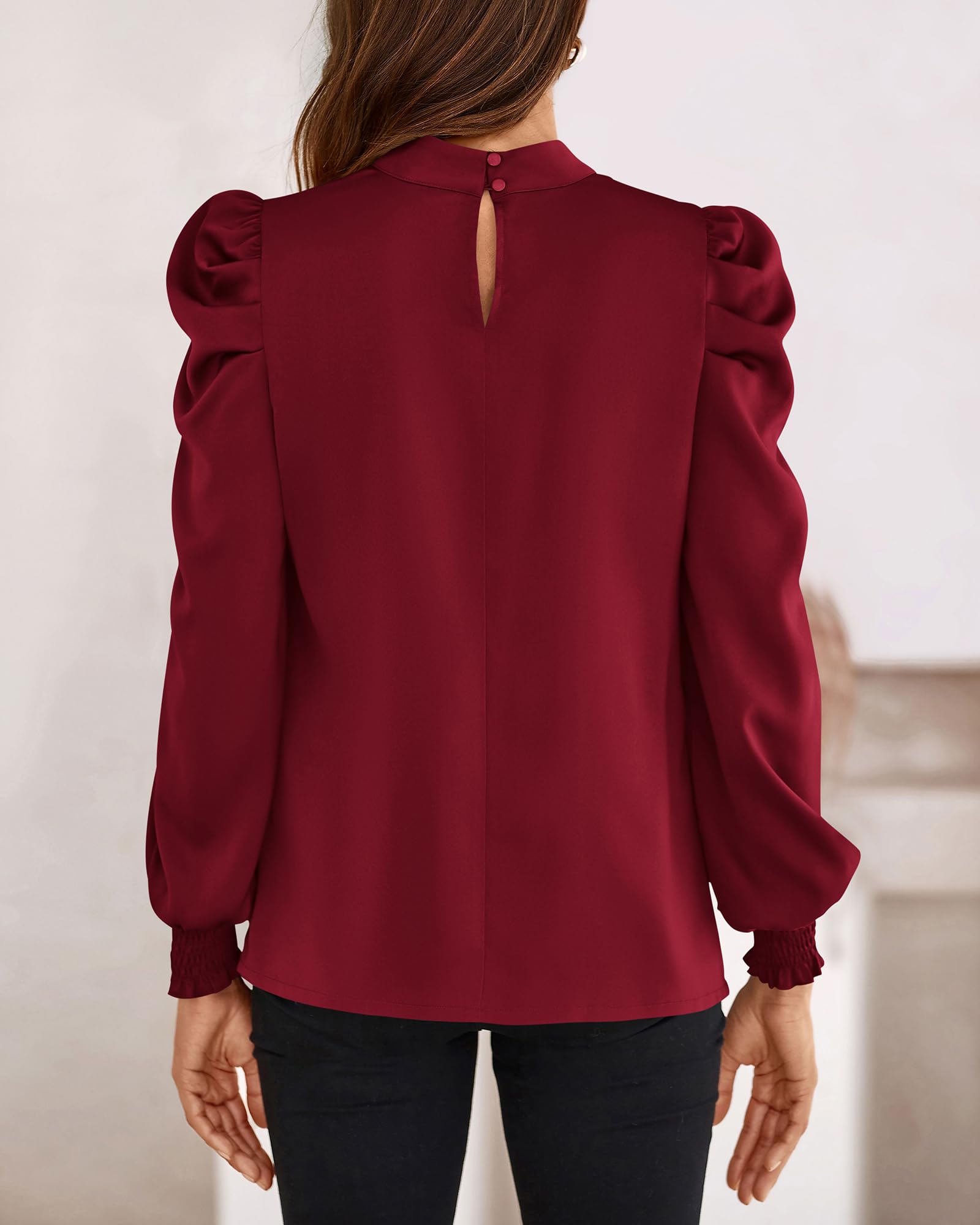 FreshPretty Mock Neck Long Sleeve Blouses for Women Dressy Casual Business Work Shirts Spring Fall Clothes Satin Tops