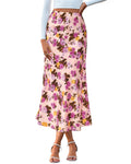 BTFBM Satin Skirts for Women Trendy Spring Summer High Waisted Leopard Print Cocktail Wedding Long Silk Midi Skirt