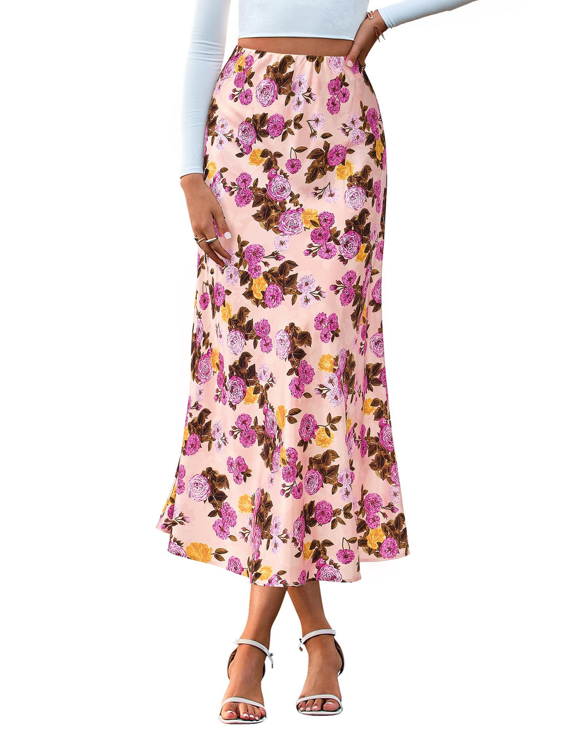 BTFBM Satin Skirts for Women Trendy Spring Summer High Waisted Leopard Print Cocktail Wedding Long Silk Midi Skirt