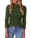 BTFBM Womens Fall Sweaters Trendy Lightweight Ruffle Mock Neck Tops Lettuce Trim Long Sleeve Top,Ribbed Knit Dressy Blouse,Slim Fitted Thermal Shirts,Fashion Clothing,Christmas Winter Outfits