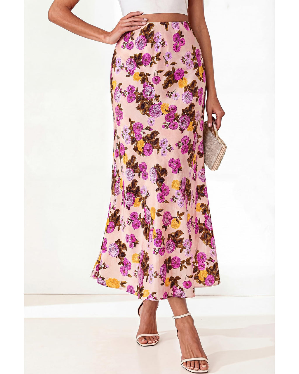 BTFBM Satin Skirts for Women Trendy Spring Summer High Waisted Leopard Print Cocktail Wedding Long Silk Midi Skirt