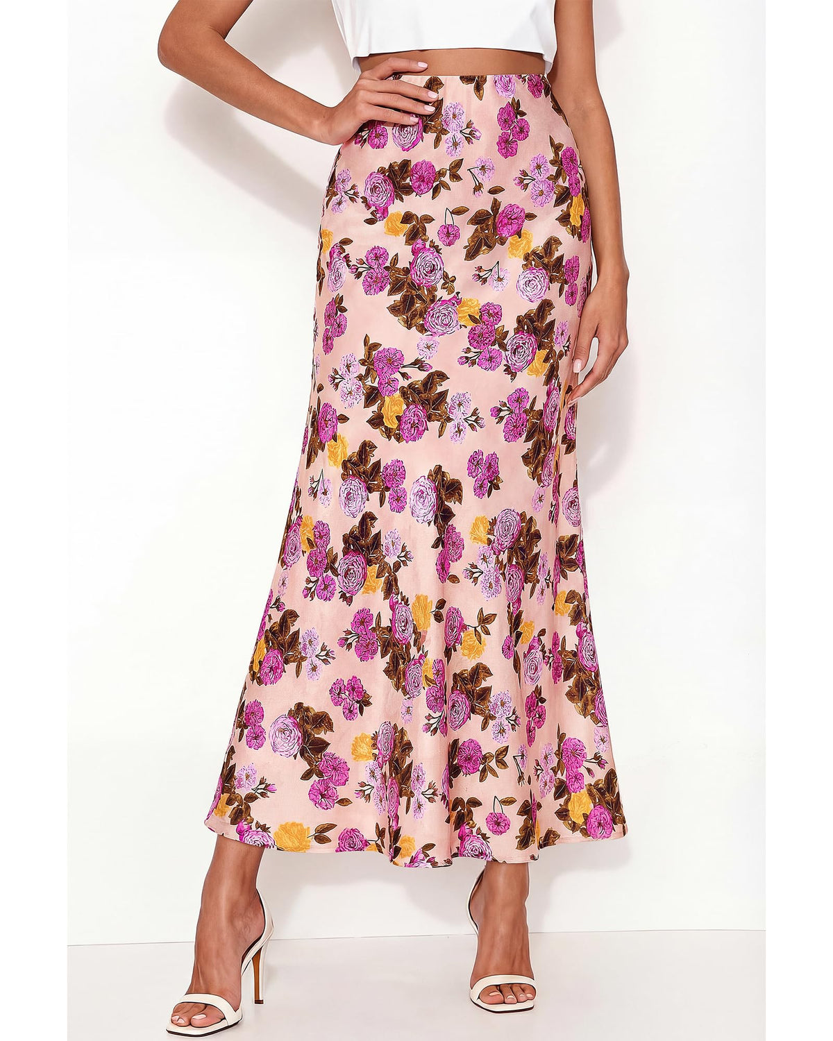 BTFBM Satin Skirts for Women Trendy Spring Summer High Waisted Leopard Print Cocktail Wedding Long Silk Midi Skirt