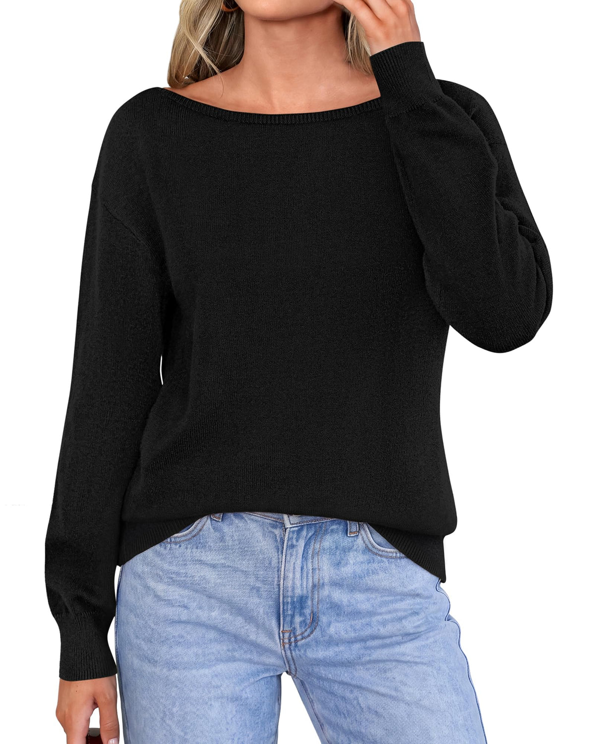 BTFBM Off The Shoulder Sweater Lightweight Going Out Top Casual Loose Long Sleeve Oversized Pullover Sweaters,Ribbed Knit,Holiday Outfits,Early Fall Fashion,Winter Clothes