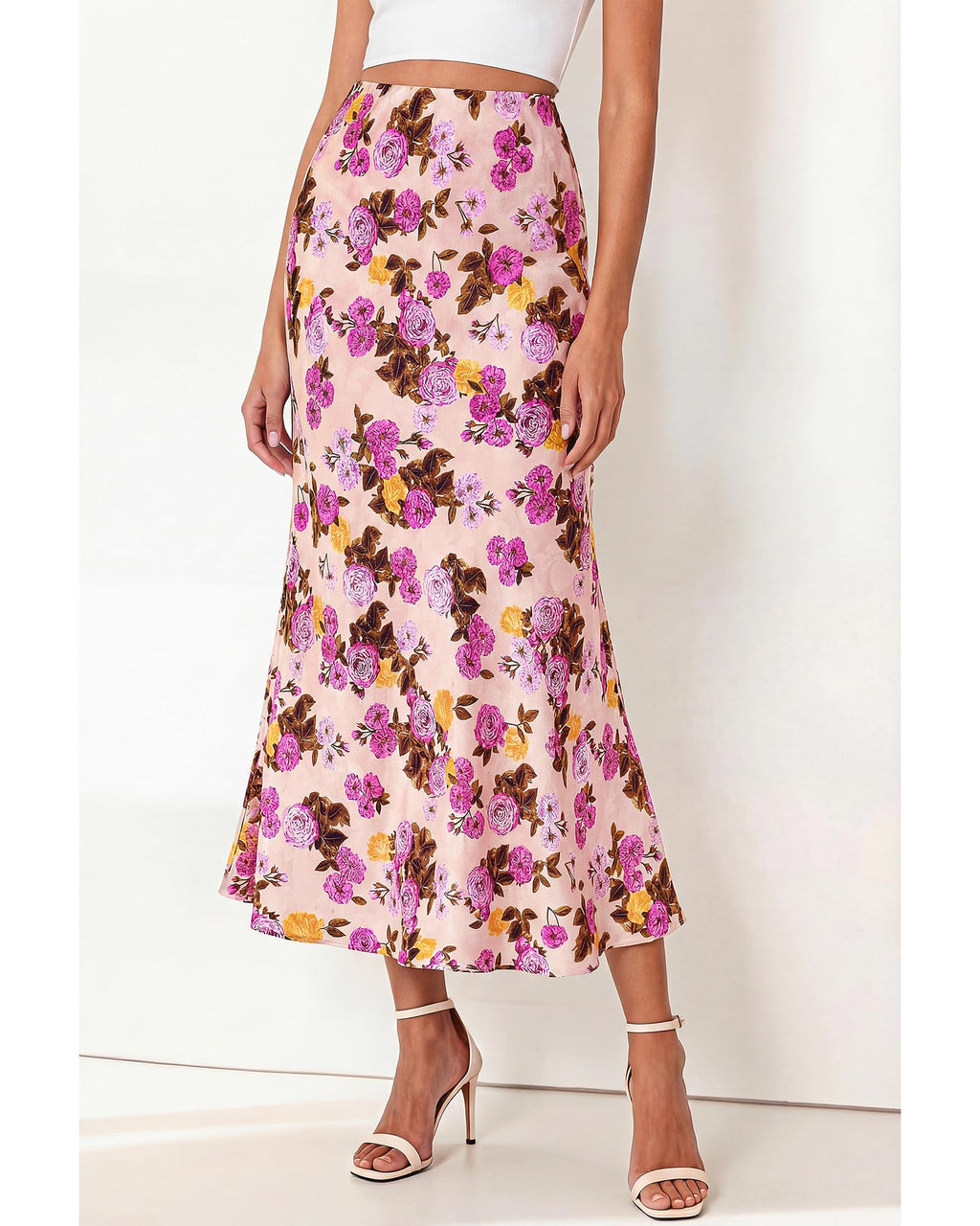 BTFBM Satin Skirts for Women Trendy Spring Summer High Waisted Leopard Print Cocktail Wedding Long Silk Midi Skirt