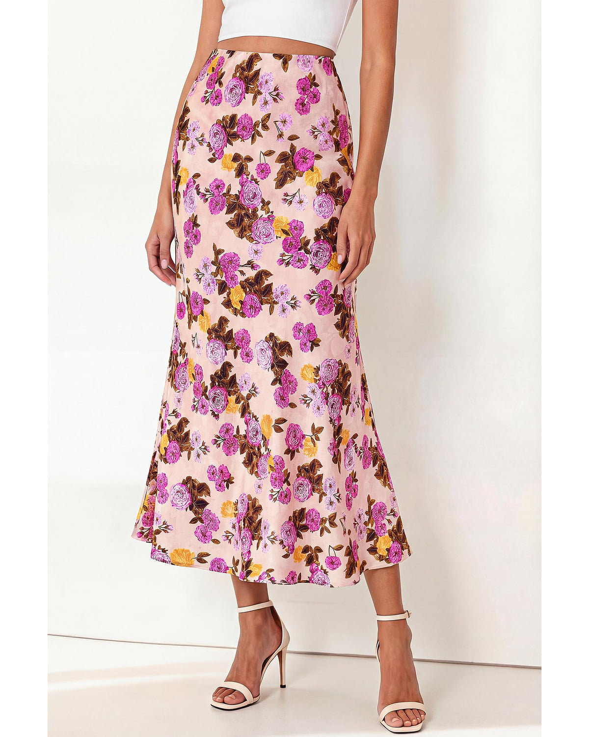BTFBM Satin Skirts for Women Trendy Spring Summer High Waisted Leopard Print Cocktail Wedding Long Silk Midi Skirt