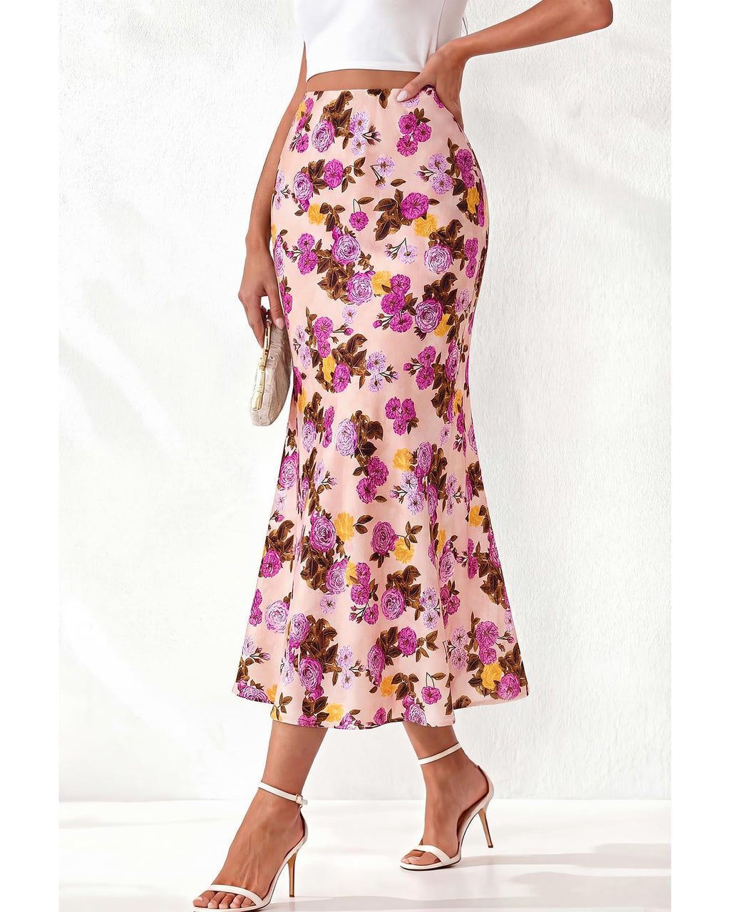 BTFBM Satin Skirts for Women Trendy Spring Summer High Waisted Leopard Print Cocktail Wedding Long Silk Midi Skirt