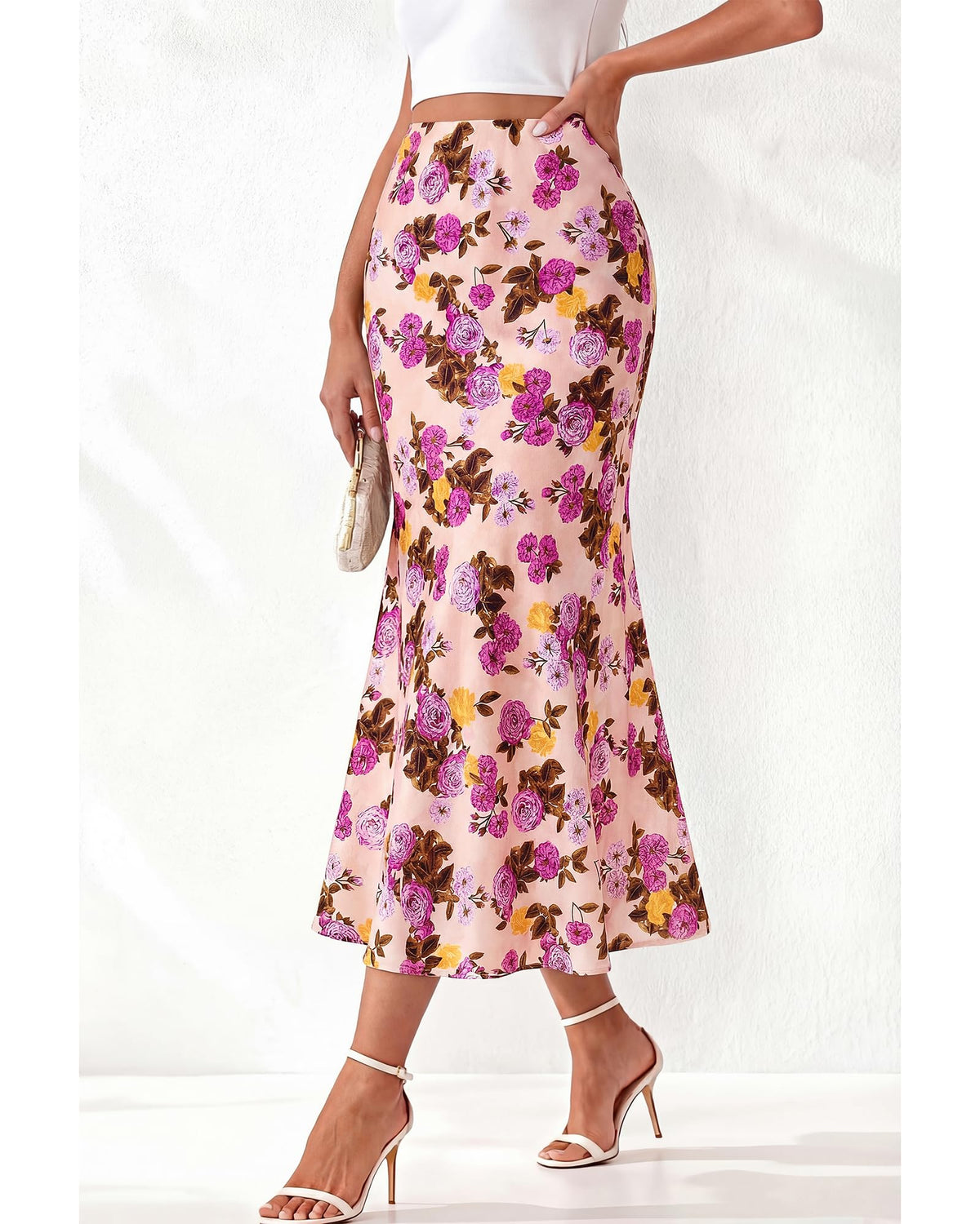 BTFBM Satin Skirts for Women Trendy Spring Summer High Waisted Leopard Print Cocktail Wedding Long Silk Midi Skirt