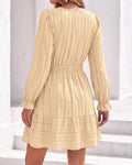 BTFBM Women Long Sleeve Flowy A Line Mini Fall Dress V Neck Puff Cuffs Elastic Waist Tiered Ruffle, Lightweight Small Hollow Out, Cute Casual Boho, Party Wedding Guest Dresses