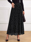 BTFBM Womens Floral Mesh Maxi Skirts Long Tulle Skirt Flowy A Line High Waist Skirts,Velvet-Like Flowers,Flocked Mesh,Double-Layered Skirt,Going Out Outfits,Early Fall Fashion