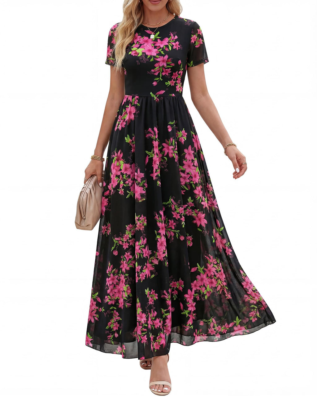 BTFBM Summer Dresses for Women Formal Short Sleeve Homecoming Dress Crew Neck,Mesh,Floral,Loose Fit,A-Line,Party,Cocktail,Graduation,Prom,Bridal Shower,Wedding Guest Maxi Dress,Vacation Outfits