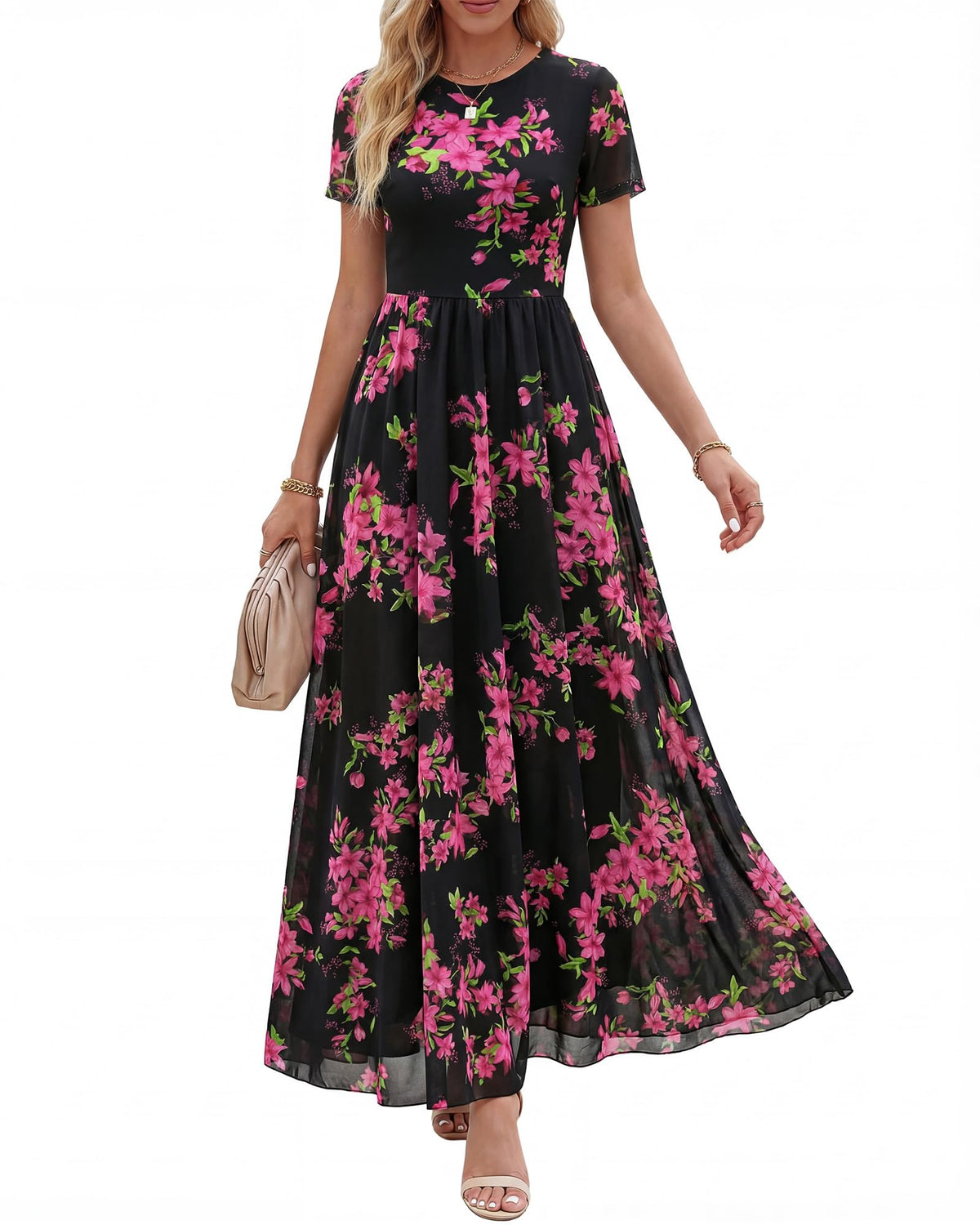 BTFBM Summer Dresses for Women Formal Short Sleeve Homecoming Dress Crew Neck,Mesh,Floral,Loose Fit,A-Line,Party,Cocktail,Graduation,Prom,Bridal Shower,Wedding Guest Maxi Dress,Vacation Outfits