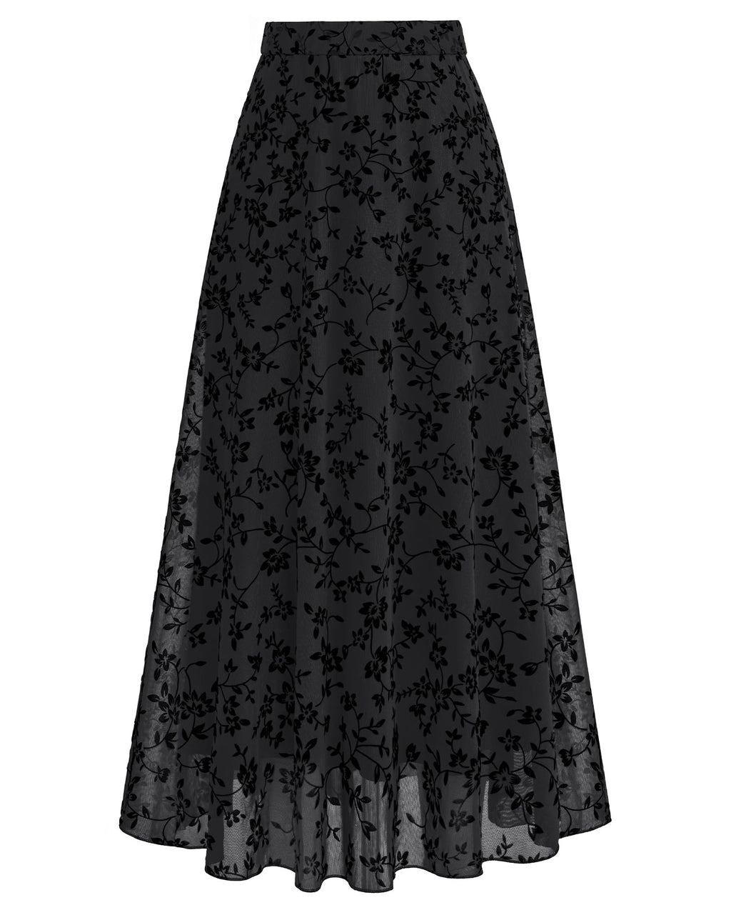 BTFBM Womens Floral Mesh Maxi Skirts Long Tulle Skirt Flowy A Line High Waist Skirts,Velvet-Like Flowers,Flocked Mesh,Double-Layered Skirt,Going Out Outfits,Early Fall Fashion