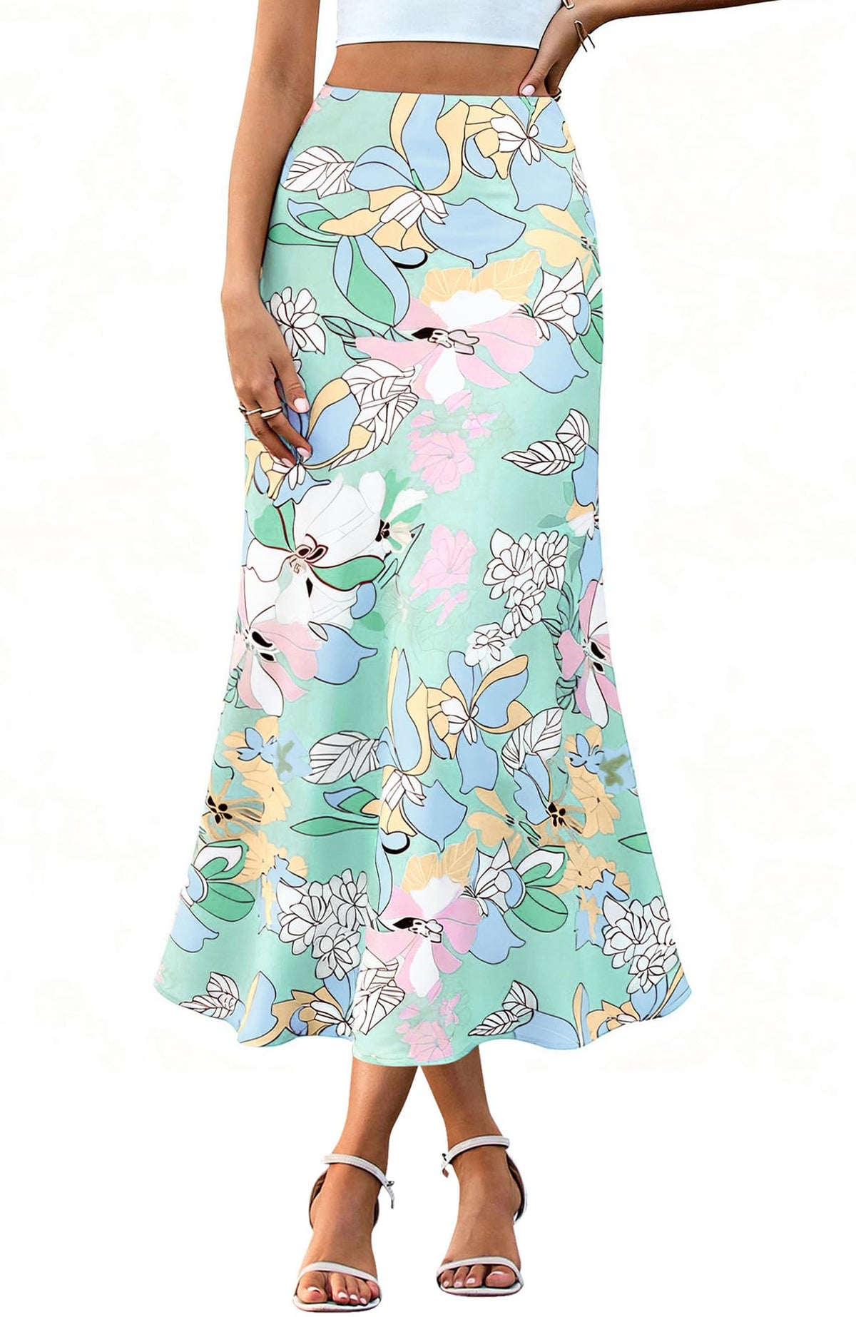 BTFBM Satin Skirts for Women Trendy Spring Summer High Waisted Leopard Print Cocktail Wedding Long Silk Midi Skirt