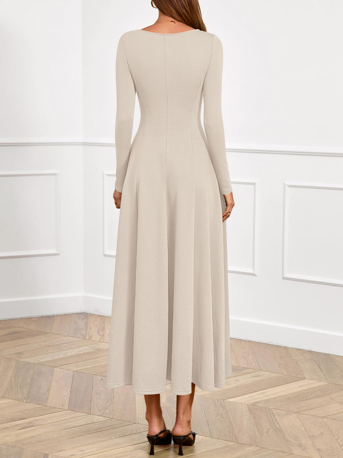 BTFBM Spring Dresses for Women Trendy Boat Neck Long Sleeve A Line Flowy Knit Loose Casual Elegant Party Maxi Dress